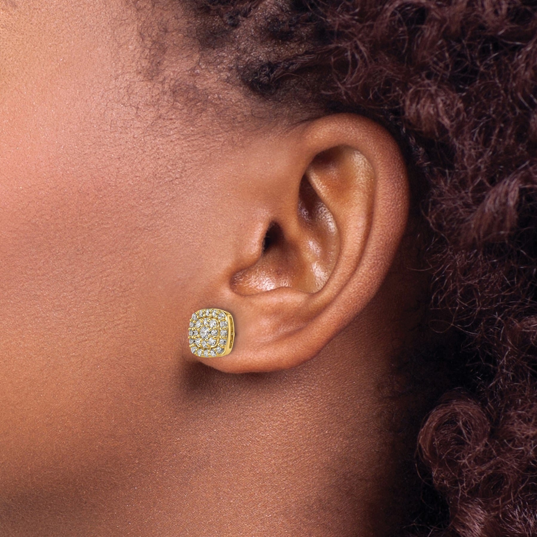 14k Gold Lab Grown Diamond Square Halo Stud Earrings 0.87 Ct