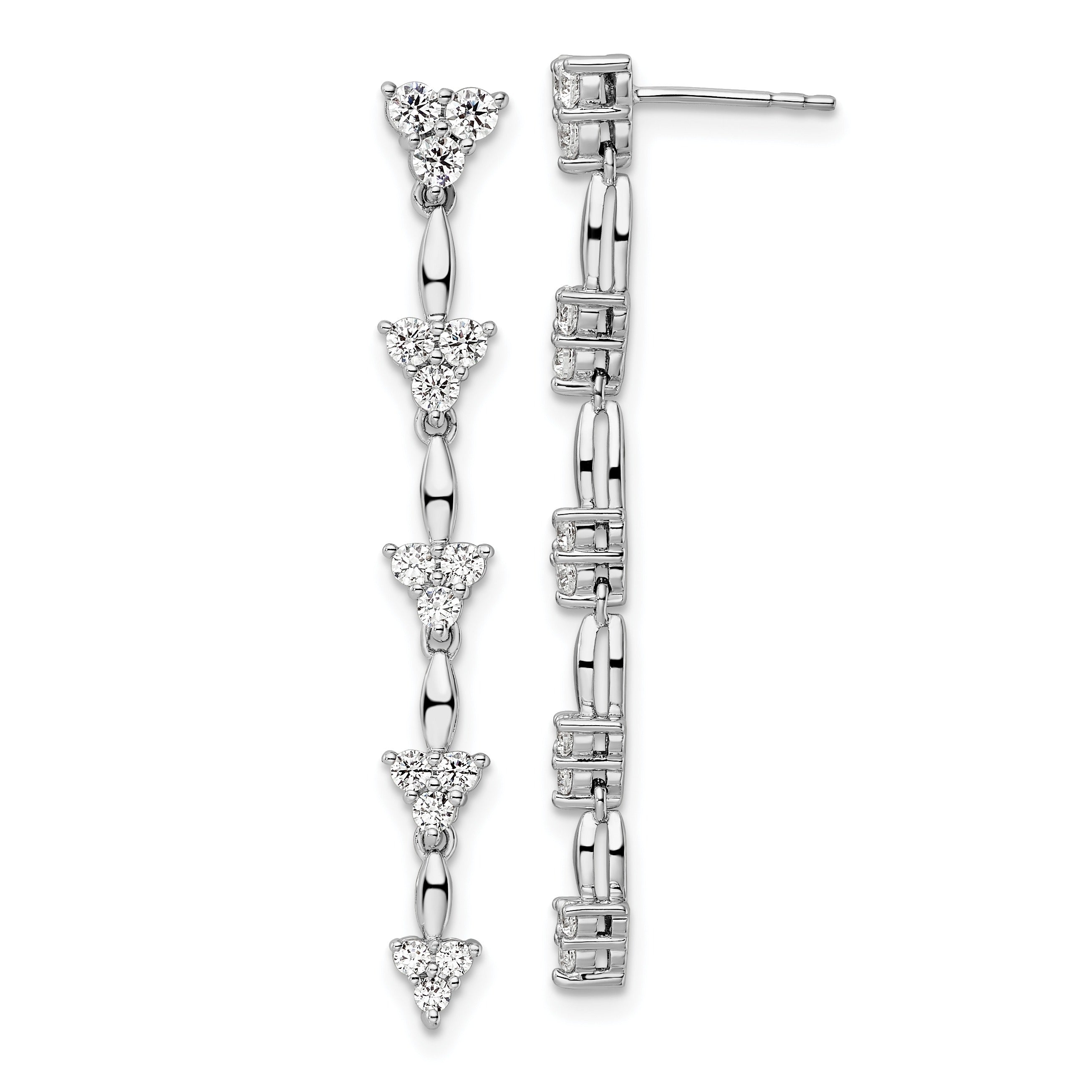 14k White Gold Lab Grown Diamond Dangle Cluster Post Earrings
