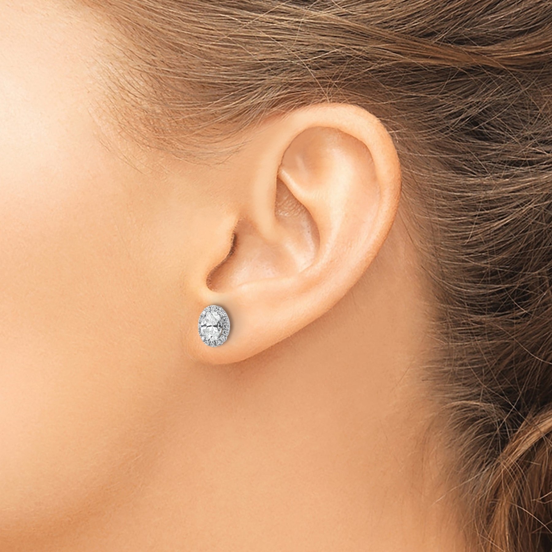 14k White Gold Lab Grown Diamond Oval Halo Stud Earrings