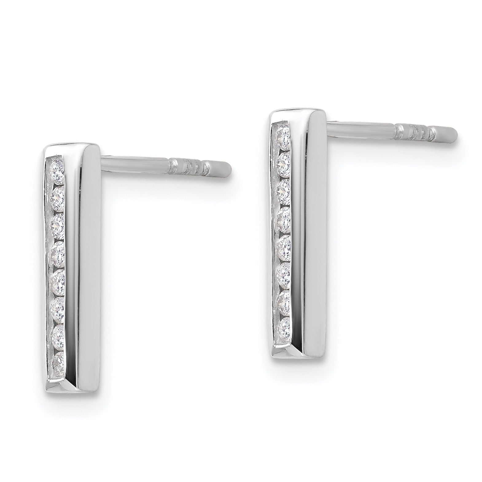 14K White Gold Lab Grown Diamond Vertical Bar Post Stud Earrings