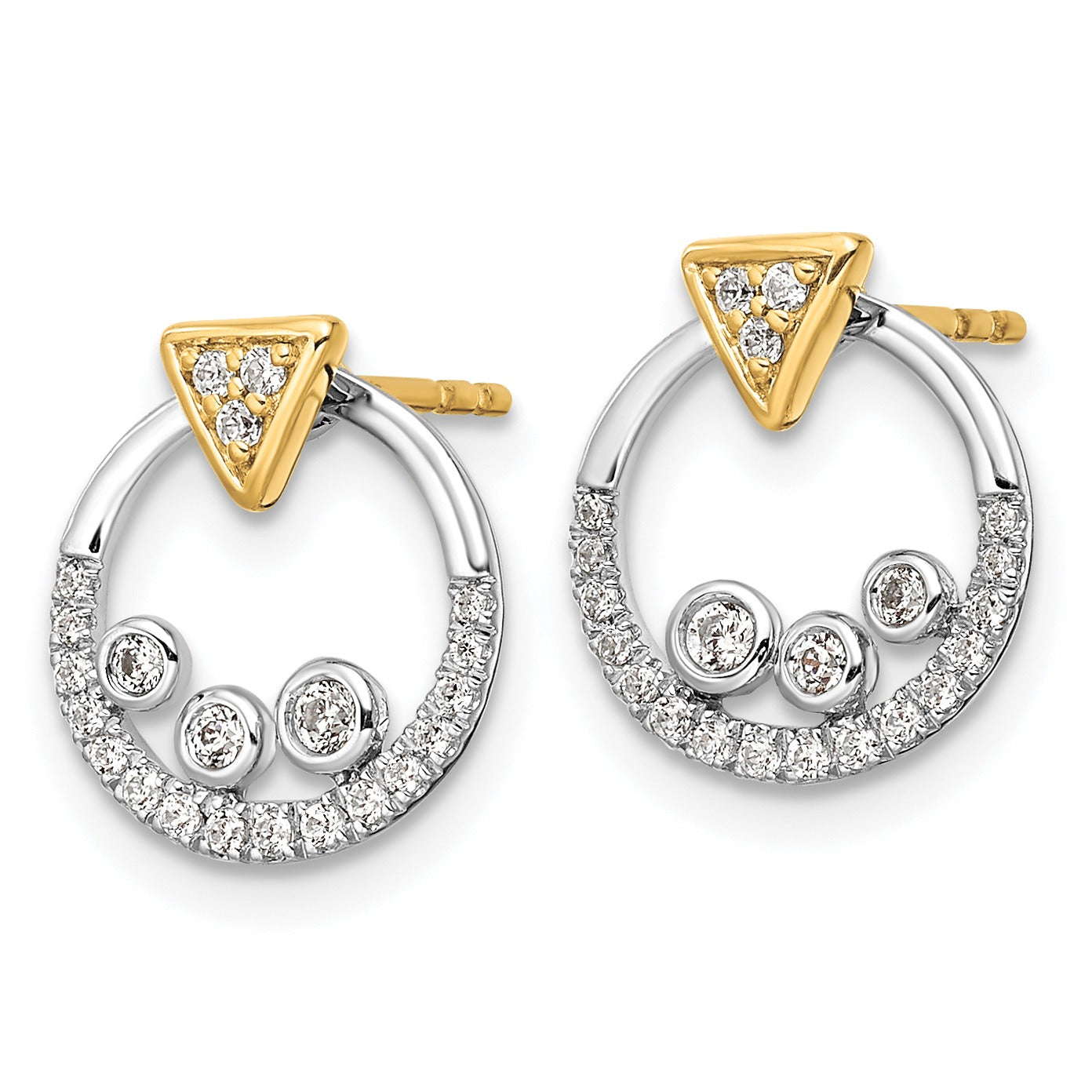 14k Two Tone Lab Diamond Triangle Earrings with Circle Dangle Earring Jacket