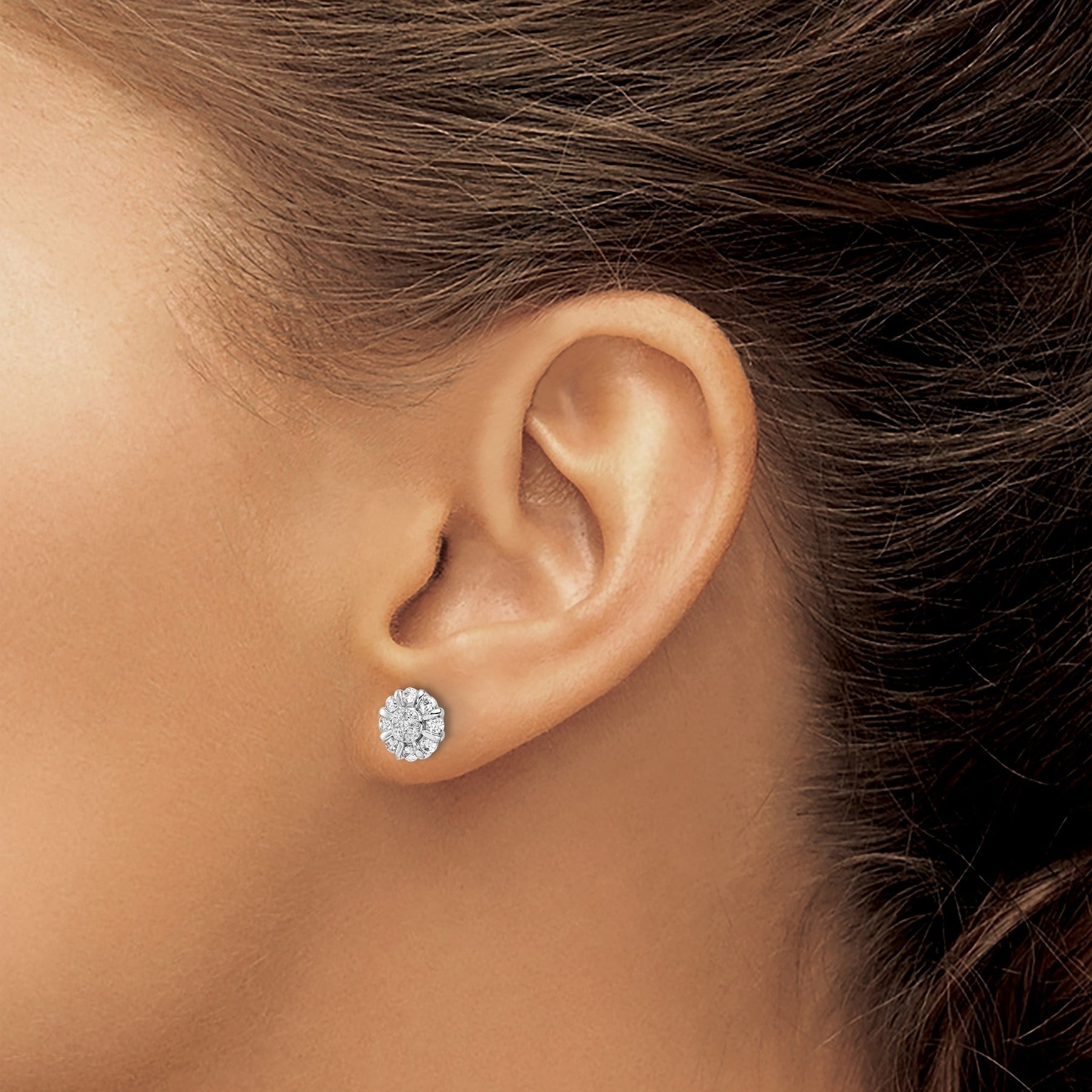 14k White Gold Lab Grown Diamond Halo Post Earrings