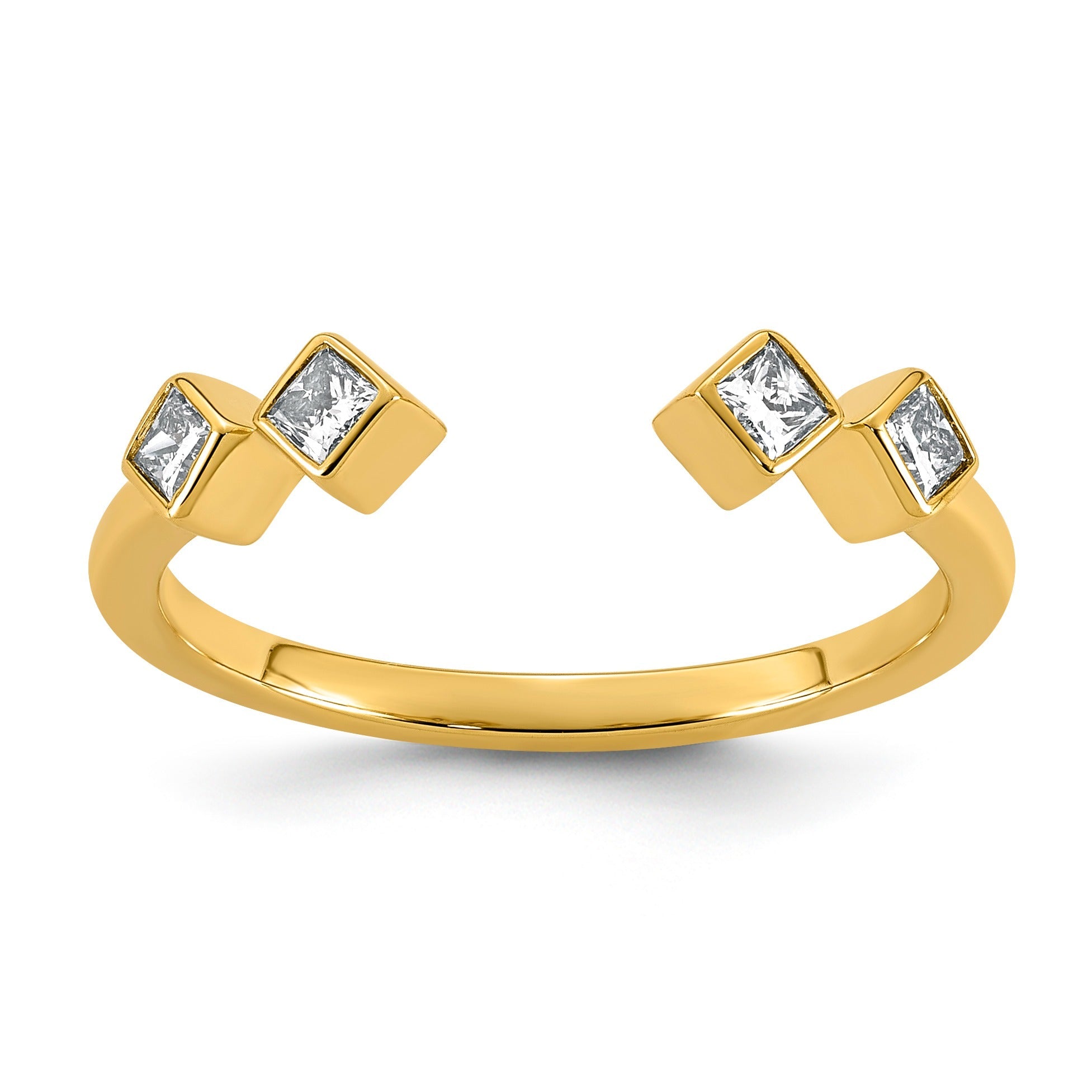 0.20 Ct Princess Lab Grown Diamond Bezel 14K Yellow Gold Open Cuff Fashion Enhancer Ring