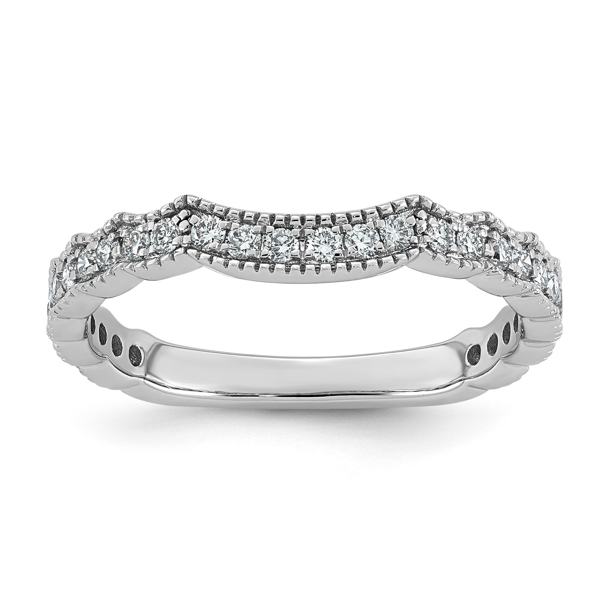 0.33 Ct Round Lab Grown Diamond Pavé 14K White Gold Curved Wedding Enhancer Band