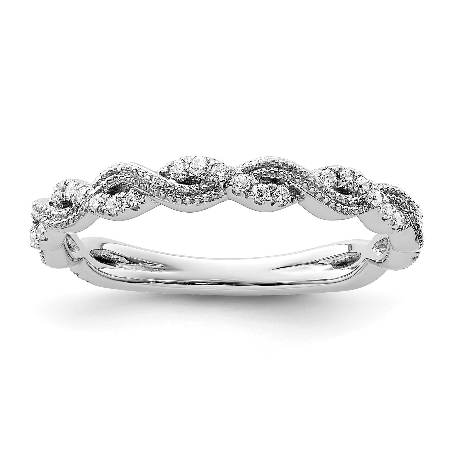 0.16 Ct Round Lab Grown Diamond Pavé 14K White Gold Twist Wedding Enhancer Band