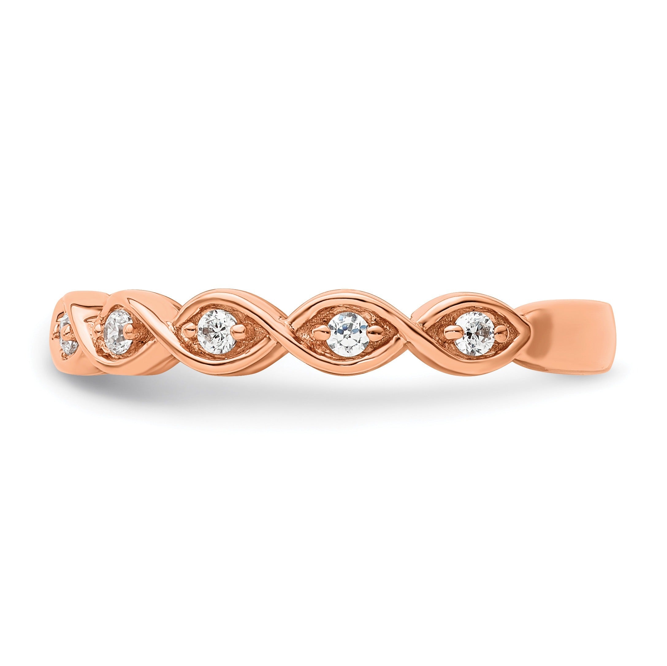 0.20 Ct Round Lab Grown Diamond Bezel 14K Rose Gold Twist Wedding Enhancer Band
