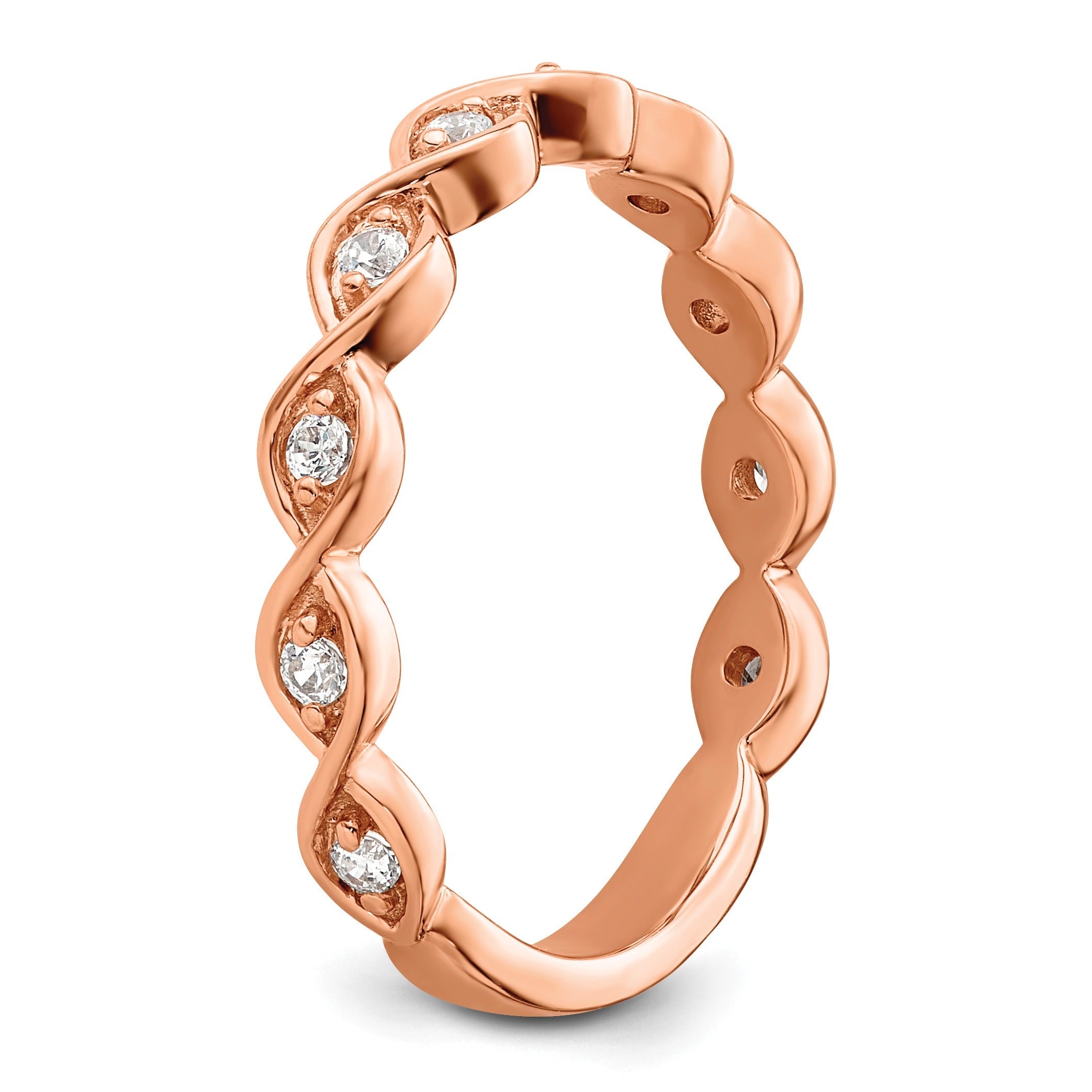 0.20 Ct Round Lab Grown Diamond Bezel 14K Rose Gold Twist Wedding Enhancer Band