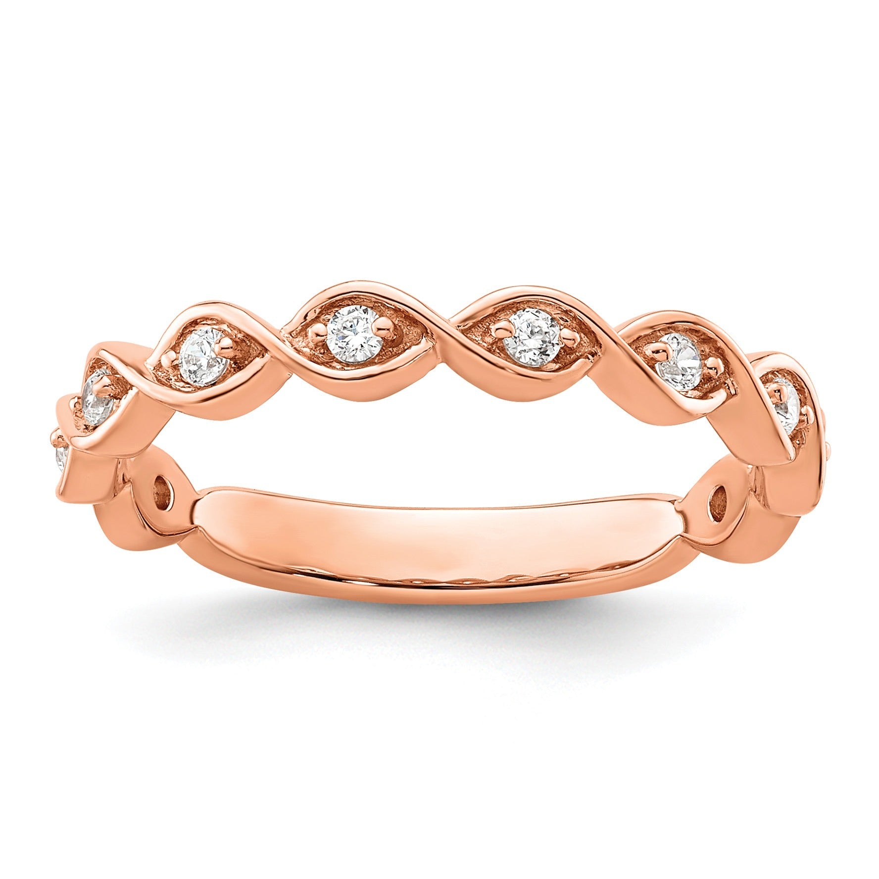 0.20 Ct Round Lab Grown Diamond Bezel 14K Rose Gold Twist Wedding Enhancer Band