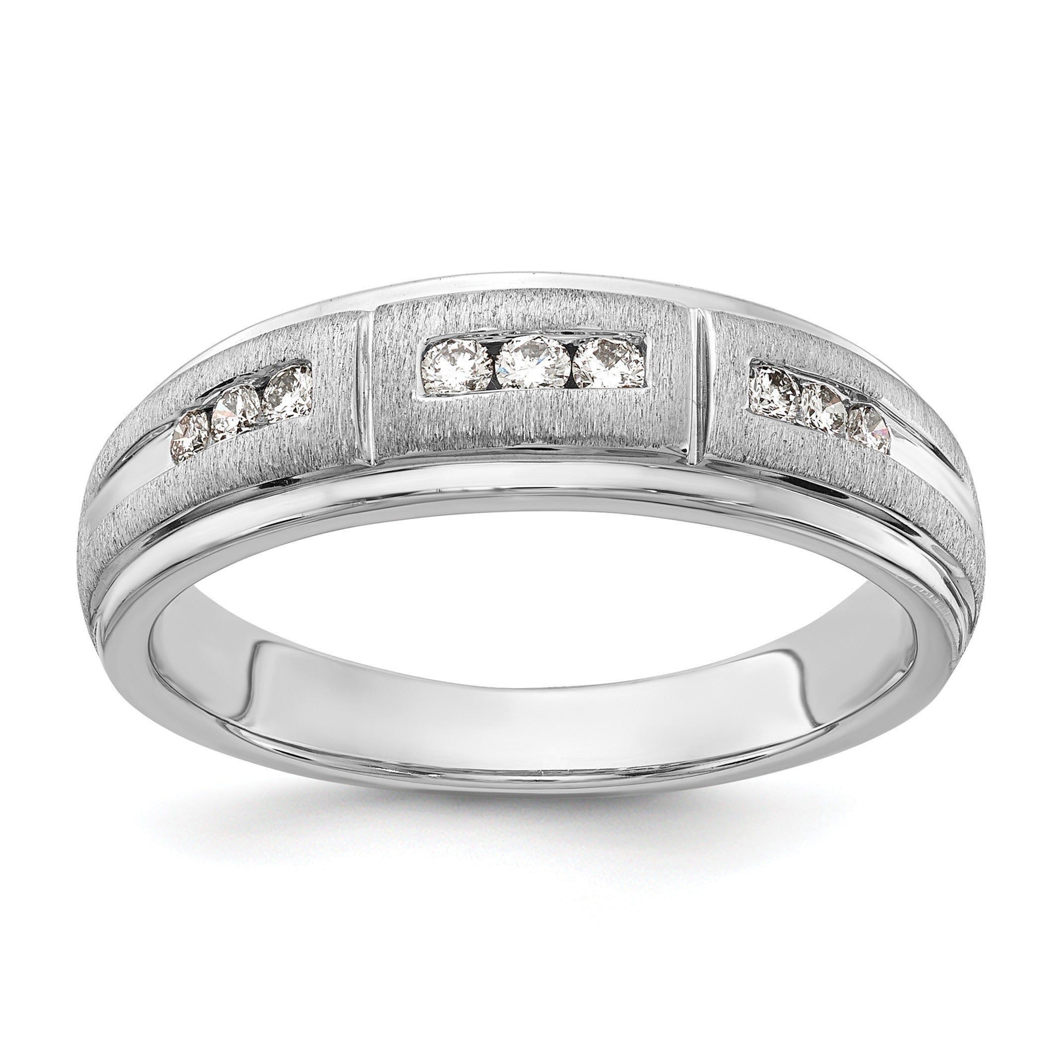 Lab Diamond Step-Edged Channel-Set Diamond Wedding Men's Ring 10k White Gold