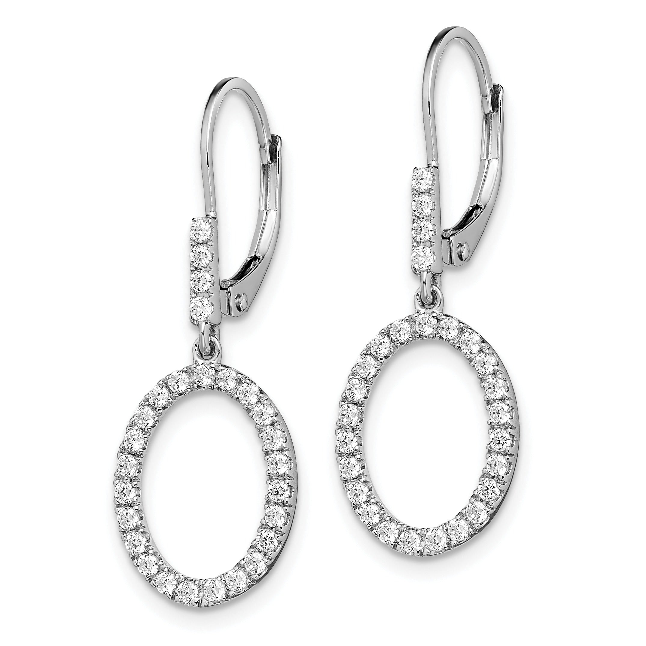14k White Gold Lab Diamond Dangle Oval Leverback Earrings
