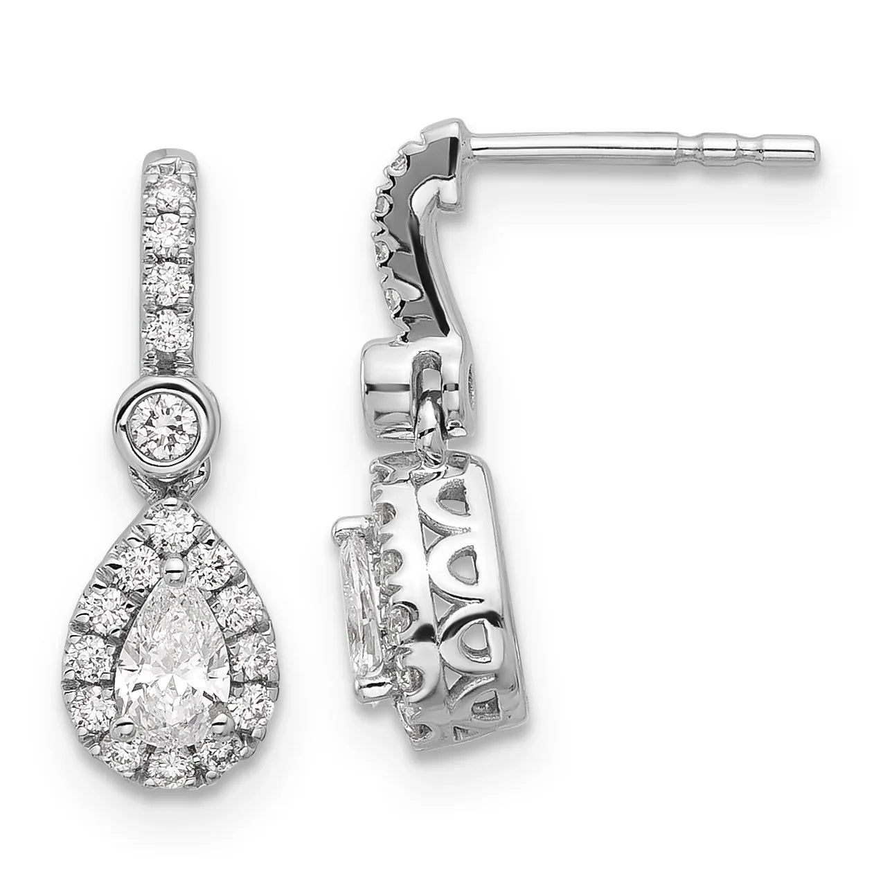 14k White Gold Lab Grown Diamond Pear Dangle Post Earrings - Fine Diamond
