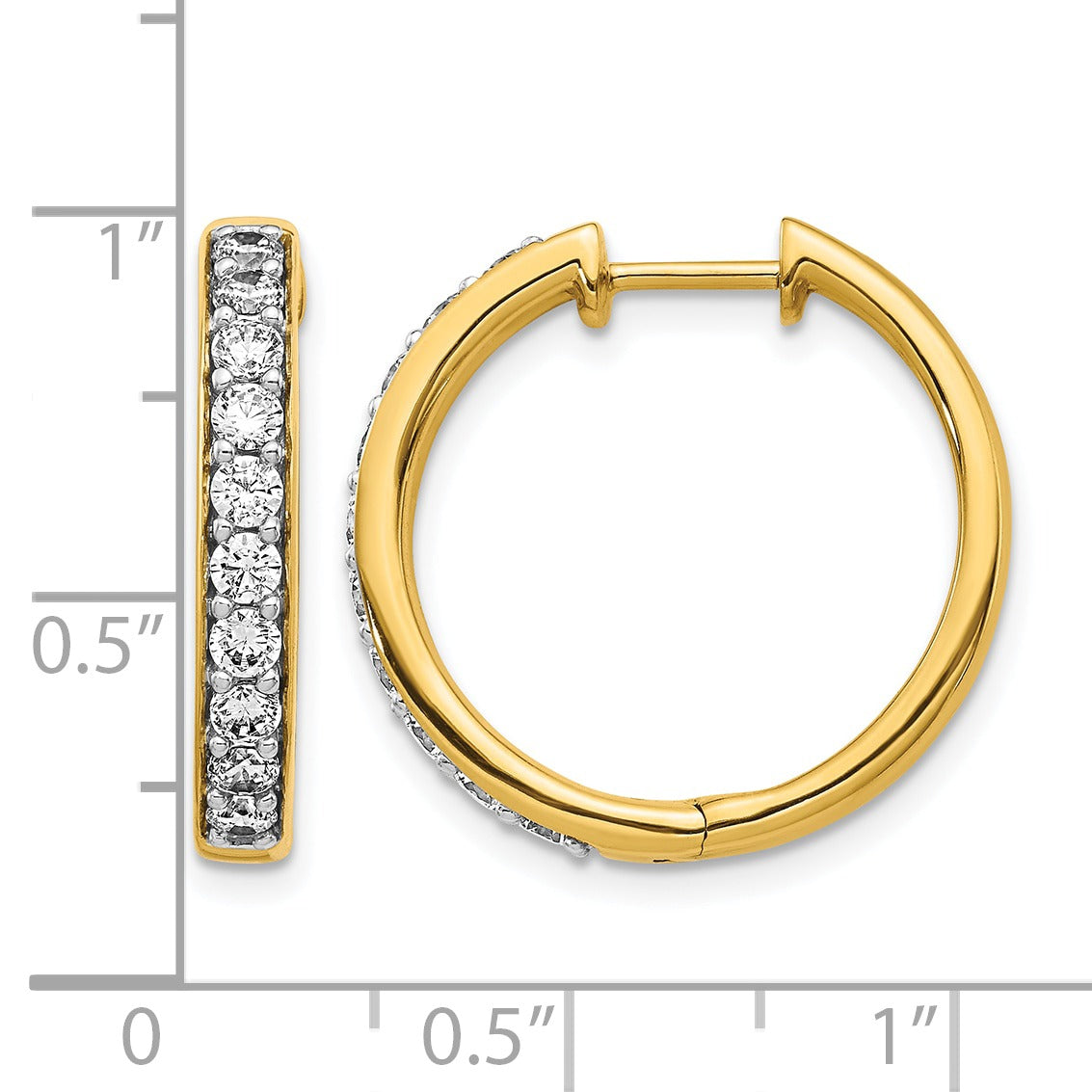 14K Gold Round Lab Grown Diamond Hinged Hoop Earrings