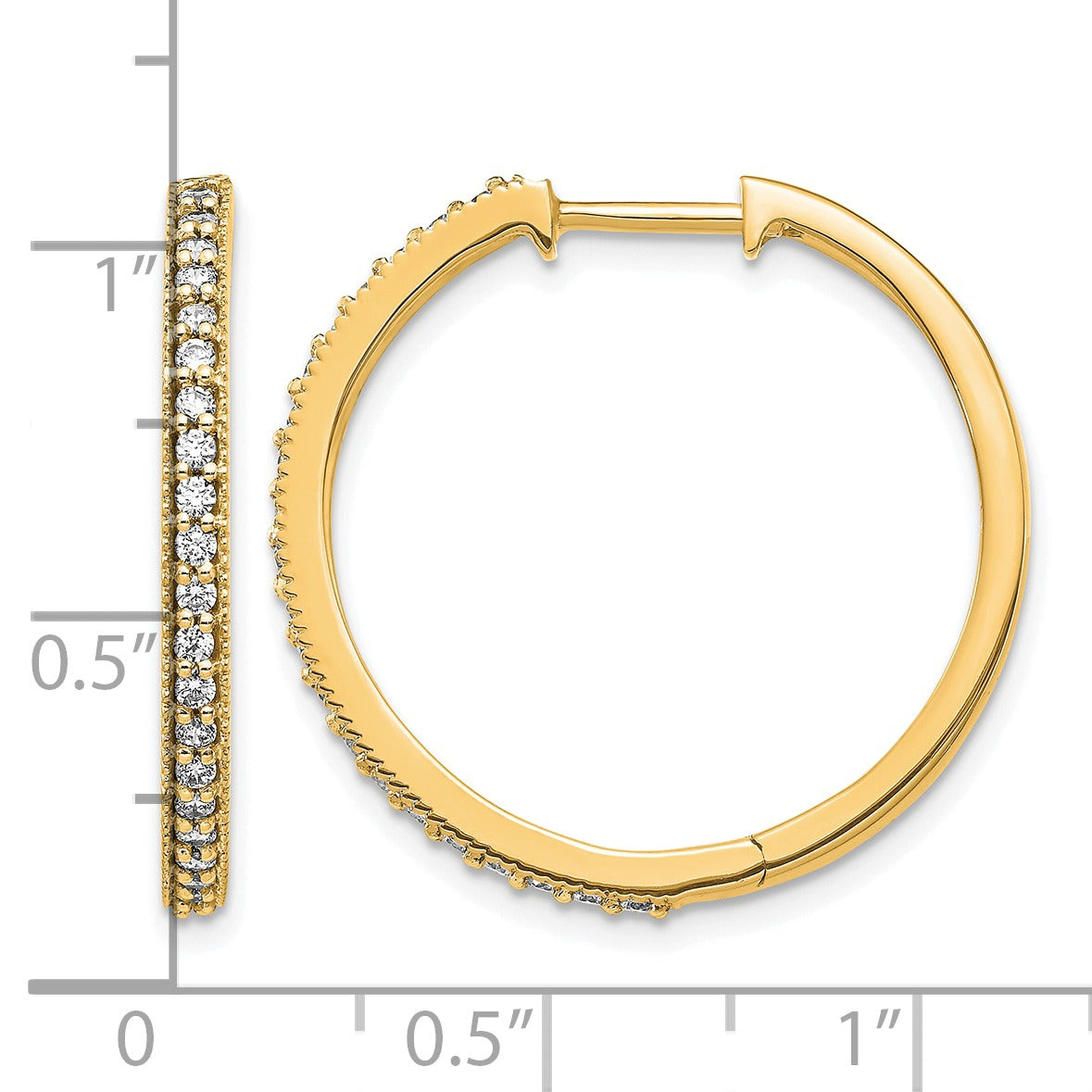 14k Gold Lab Grown Diamond Round Hinged Hoop Earrings