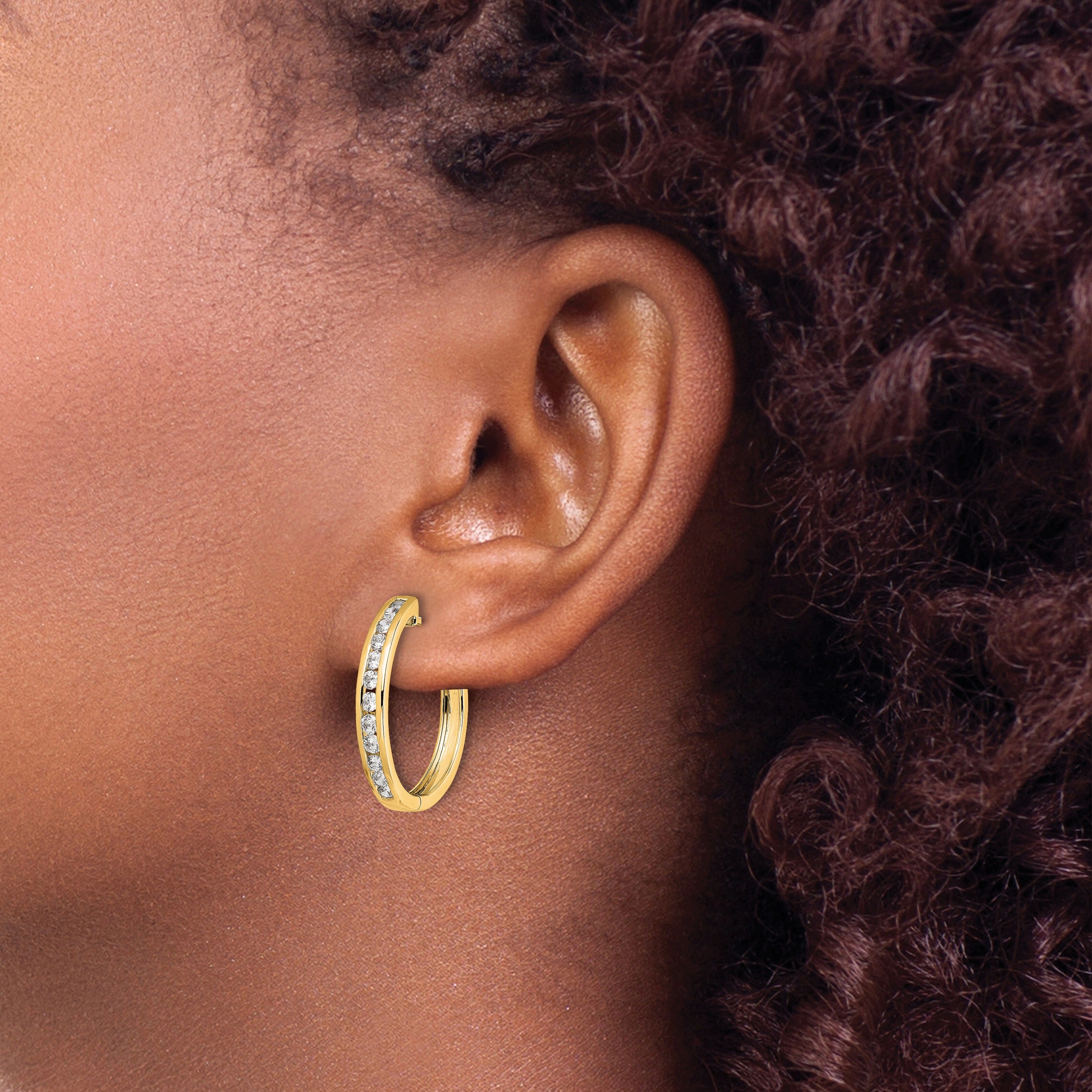 14k Yellow Gold Lab Grown Diamond Hinged Hoop Earrings