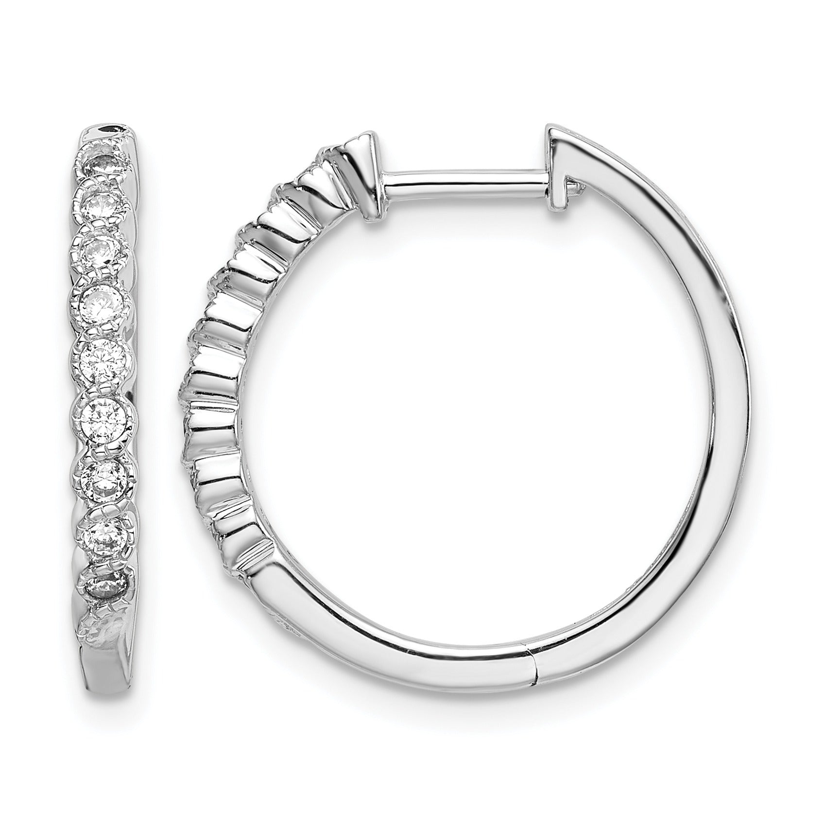 14k White Gold Lab Diamond Hinged Hoop Earrings