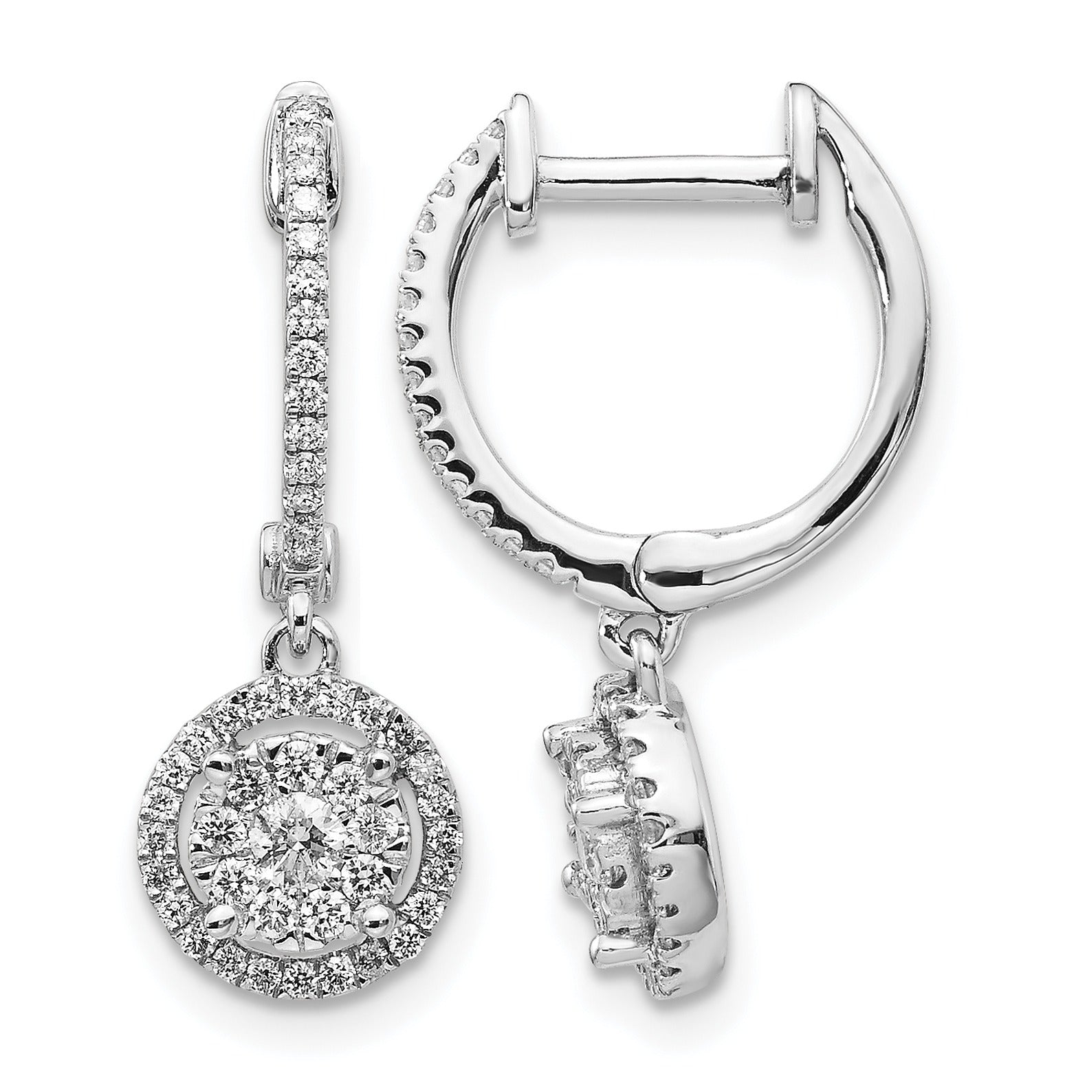 14k White Gold Lab Grown Diamond Halo Hinged Hoop Earring