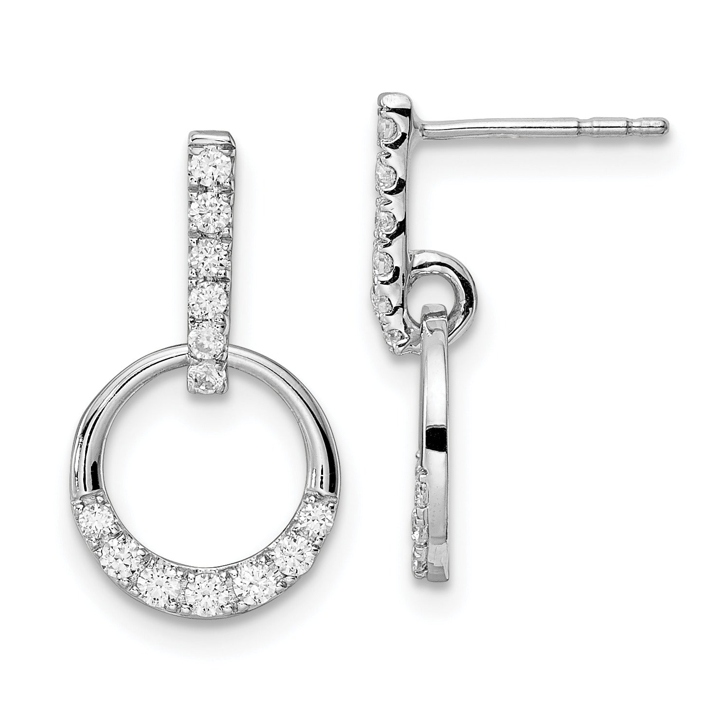 14k White Gold Lab Diamond Dangle Circle Post Earrings