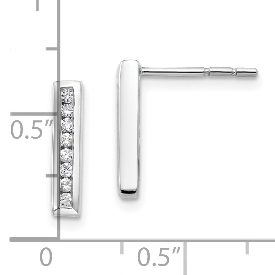 14K White Gold Lab Grown Diamond Vertical Bar Post Stud Earrings