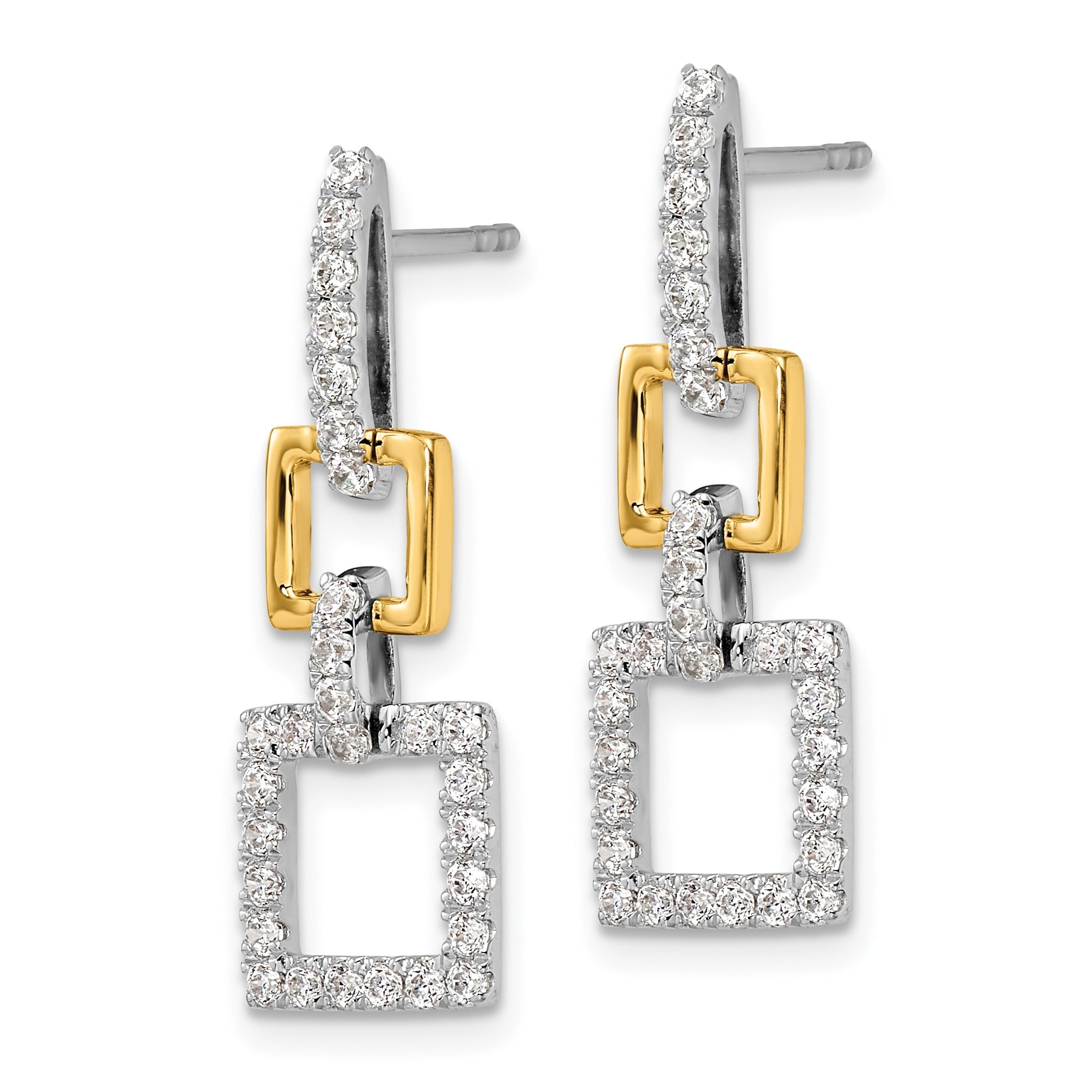 14k Two-Tone Lab Grown Diamond Square Link Dangle Earrings