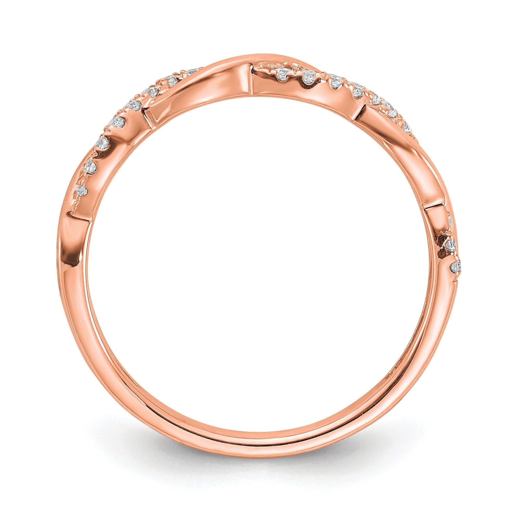 0.12 Ct Round Lab Grown Diamond Pavé 10K Rose Gold Twist Wedding Enhancer Band