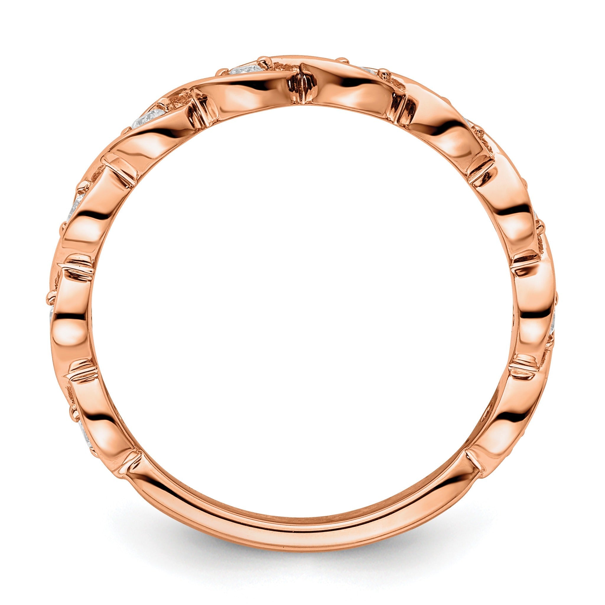 0.20 Ct Round Lab Grown Diamond Bezel 14K Rose Gold Twist Wedding Enhancer Band