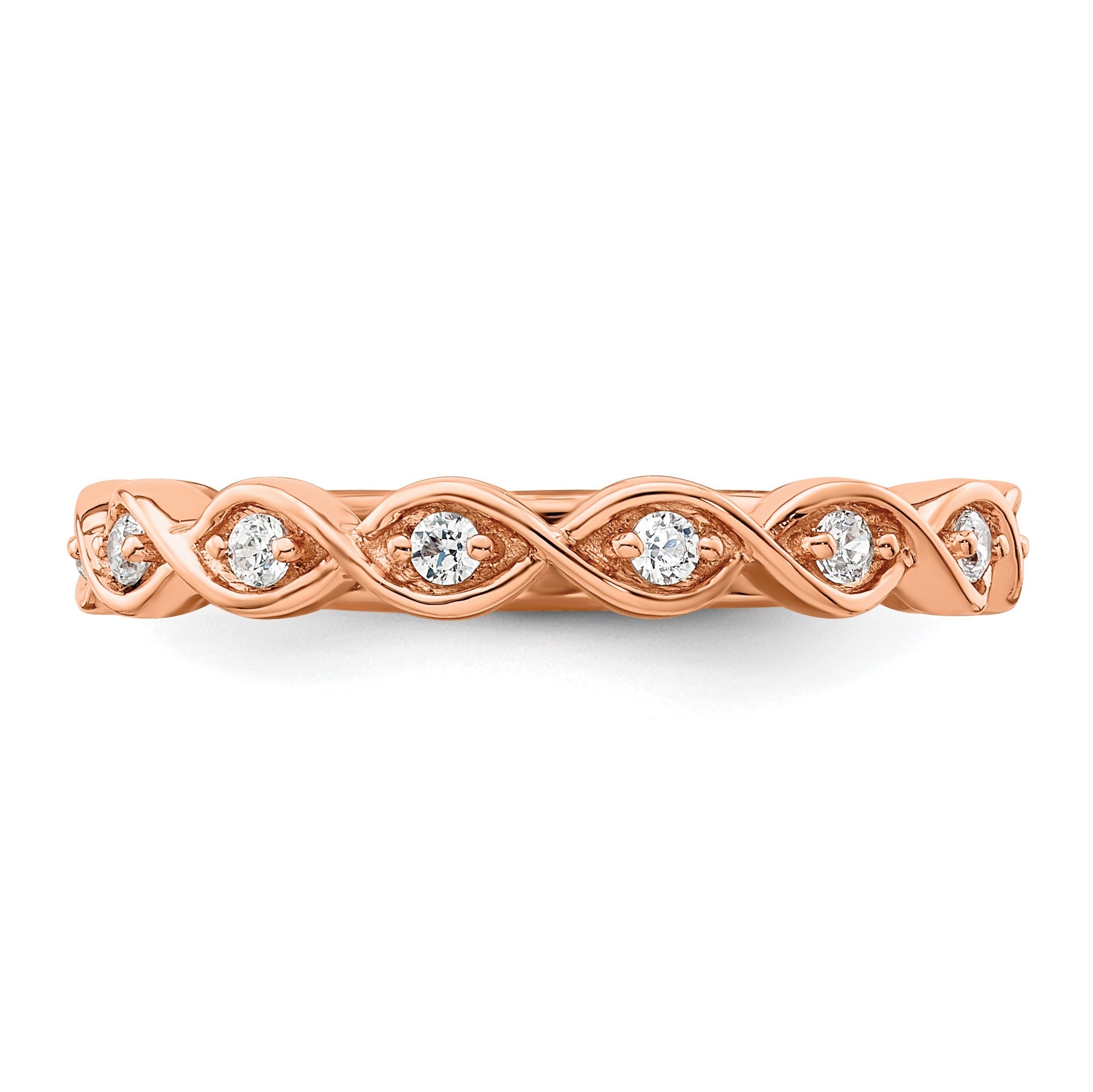 0.20 Ct Round Lab Grown Diamond Bezel 14K Rose Gold Twist Wedding Enhancer Band