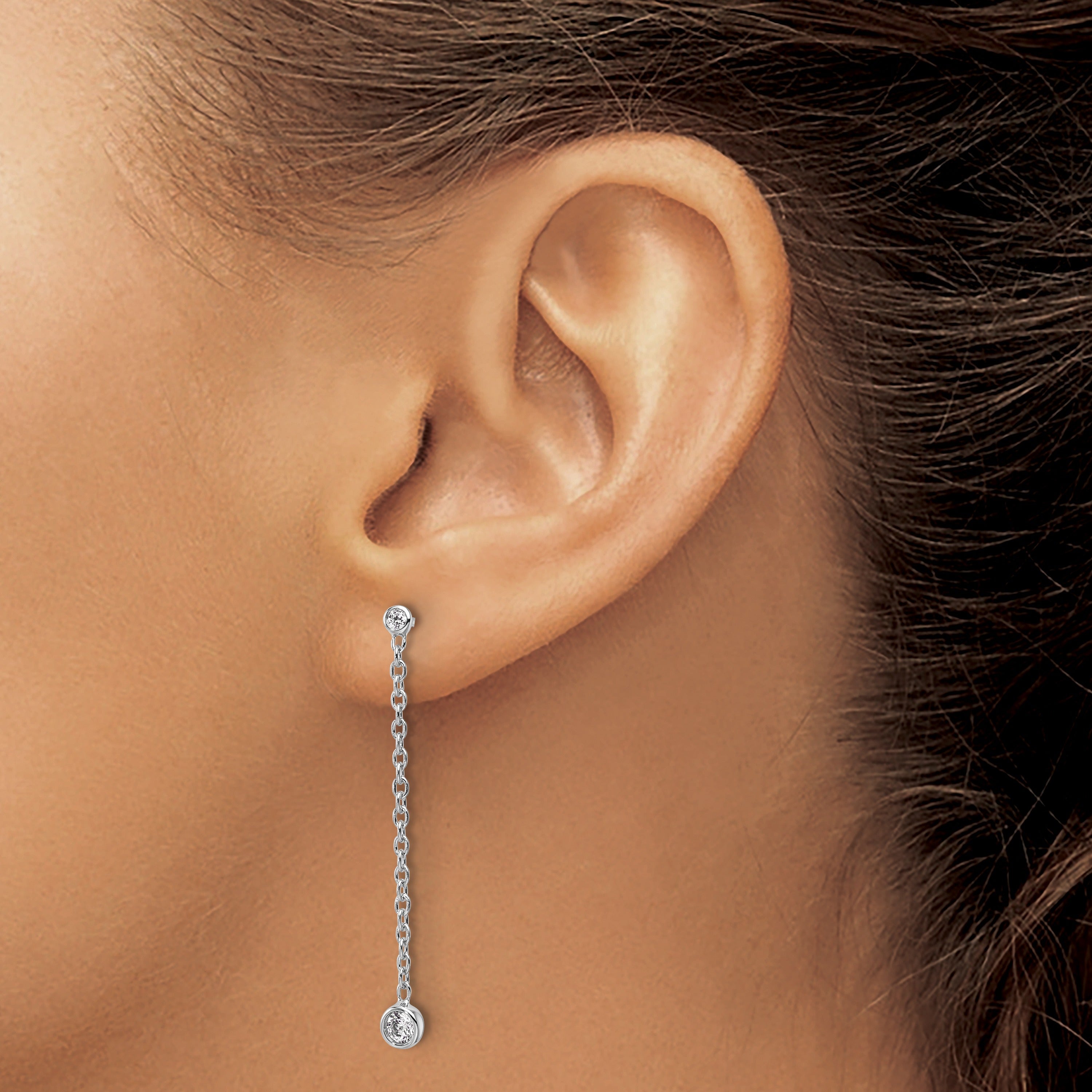 14k White Gold Lab Grown Diamond Dangle Hanging Earrings