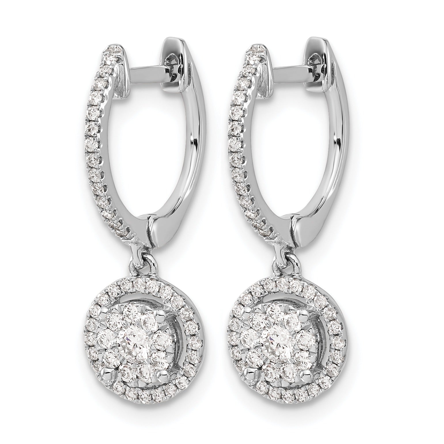 14k White Gold Lab Grown Diamond Halo Hinged Hoop Earring