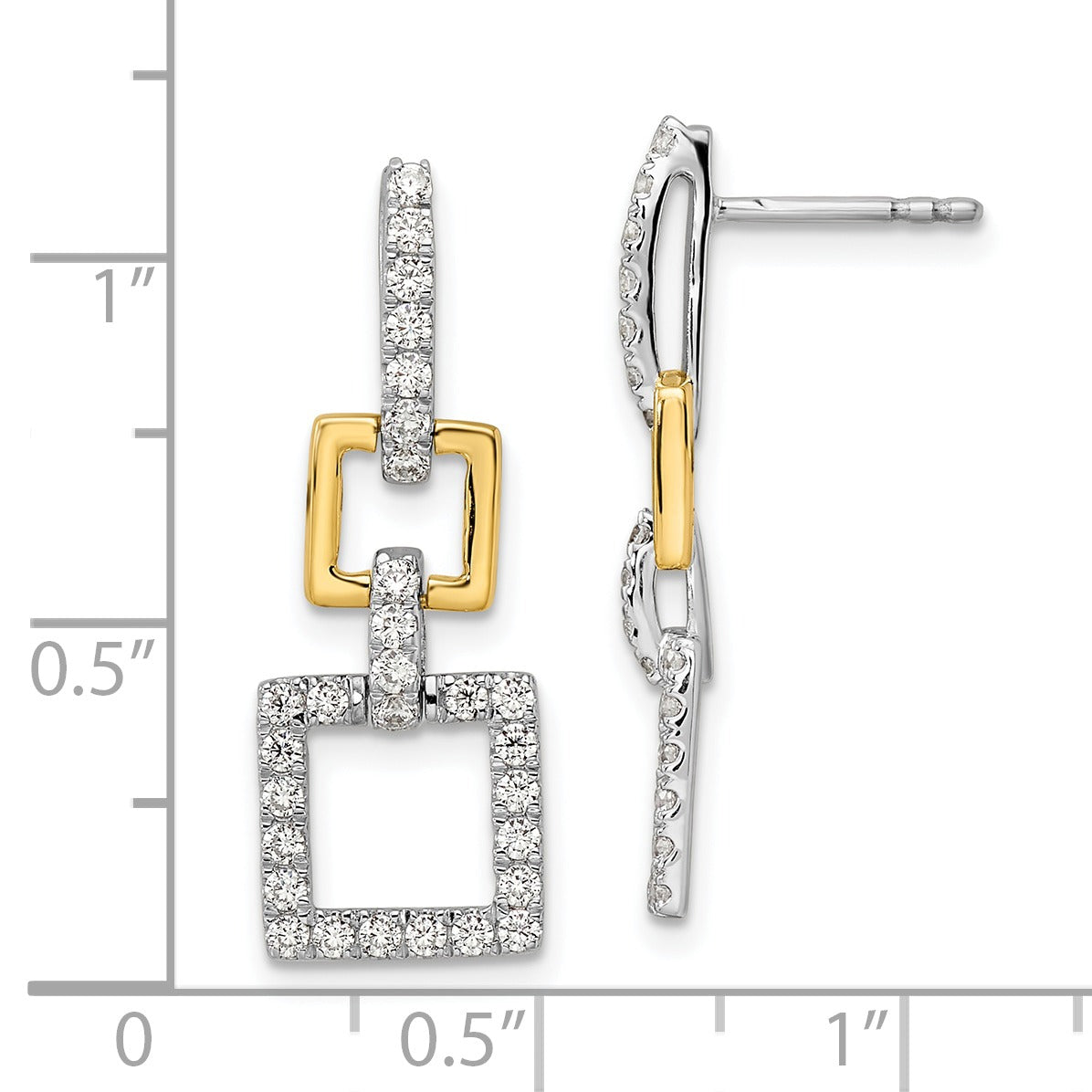 14k Two-Tone Lab Grown Diamond Square Link Dangle Earrings
