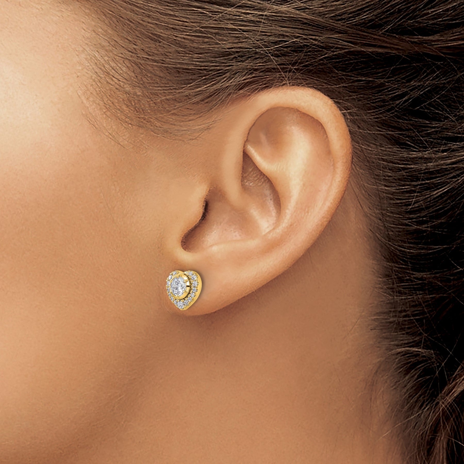 14K Gold Lab Grown Diamond Heart Stud Earrings