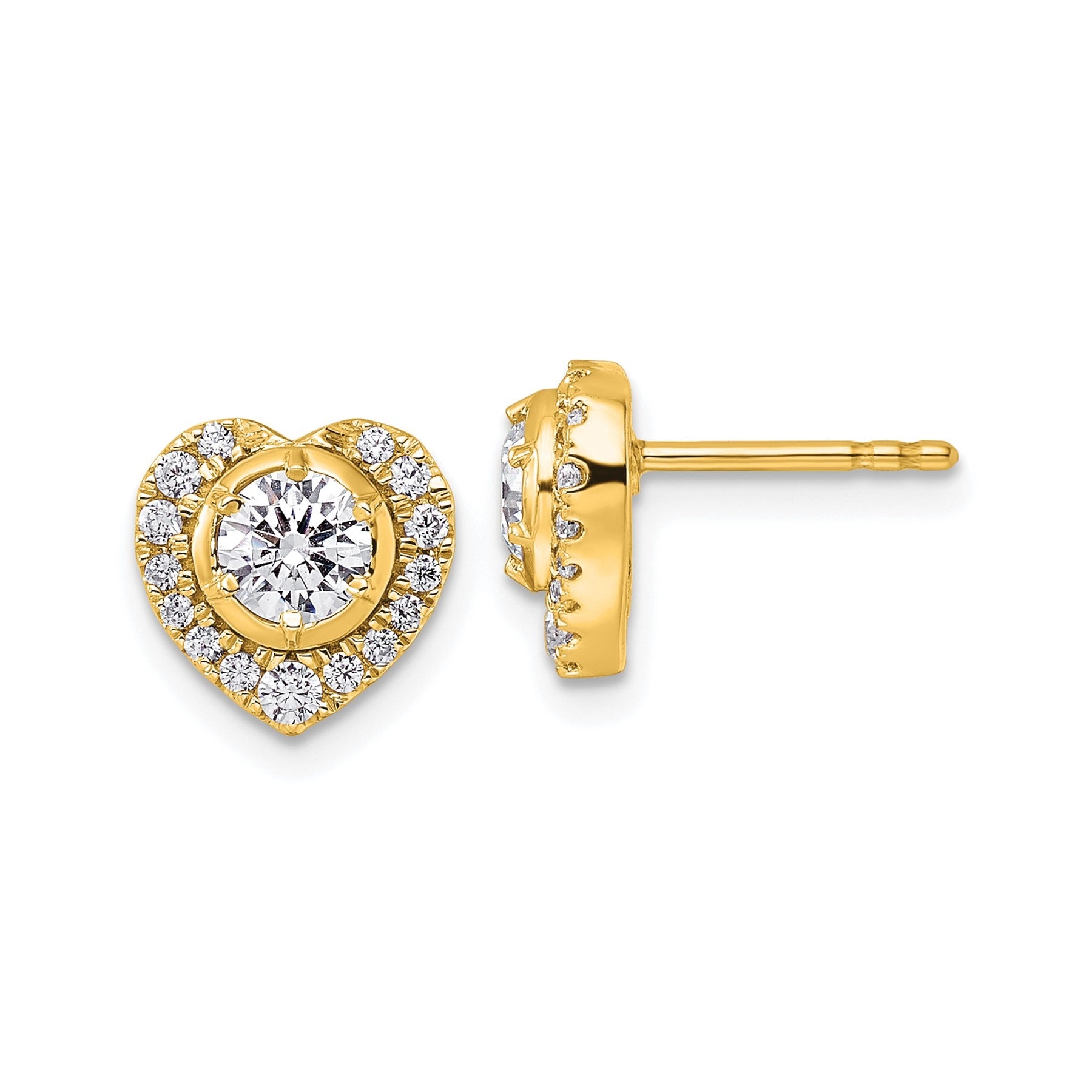 14K Gold Lab Grown Diamond Heart Stud Earrings