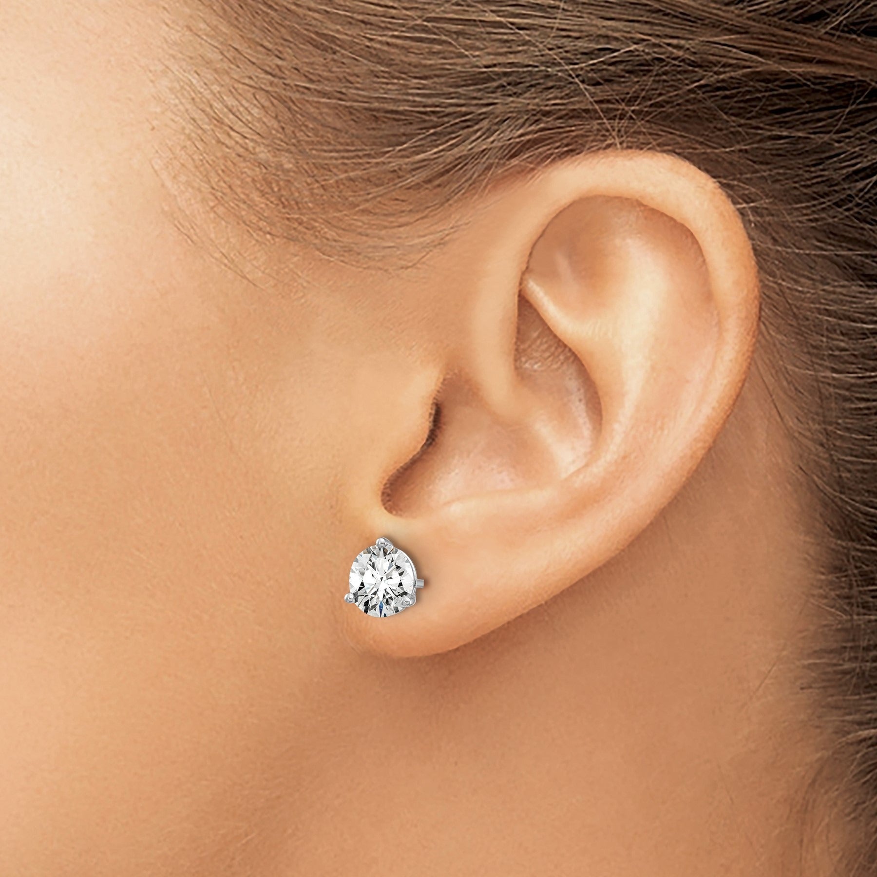 14K White Gold Lab Grown Diamond 3 Prong Stud Post Earrings