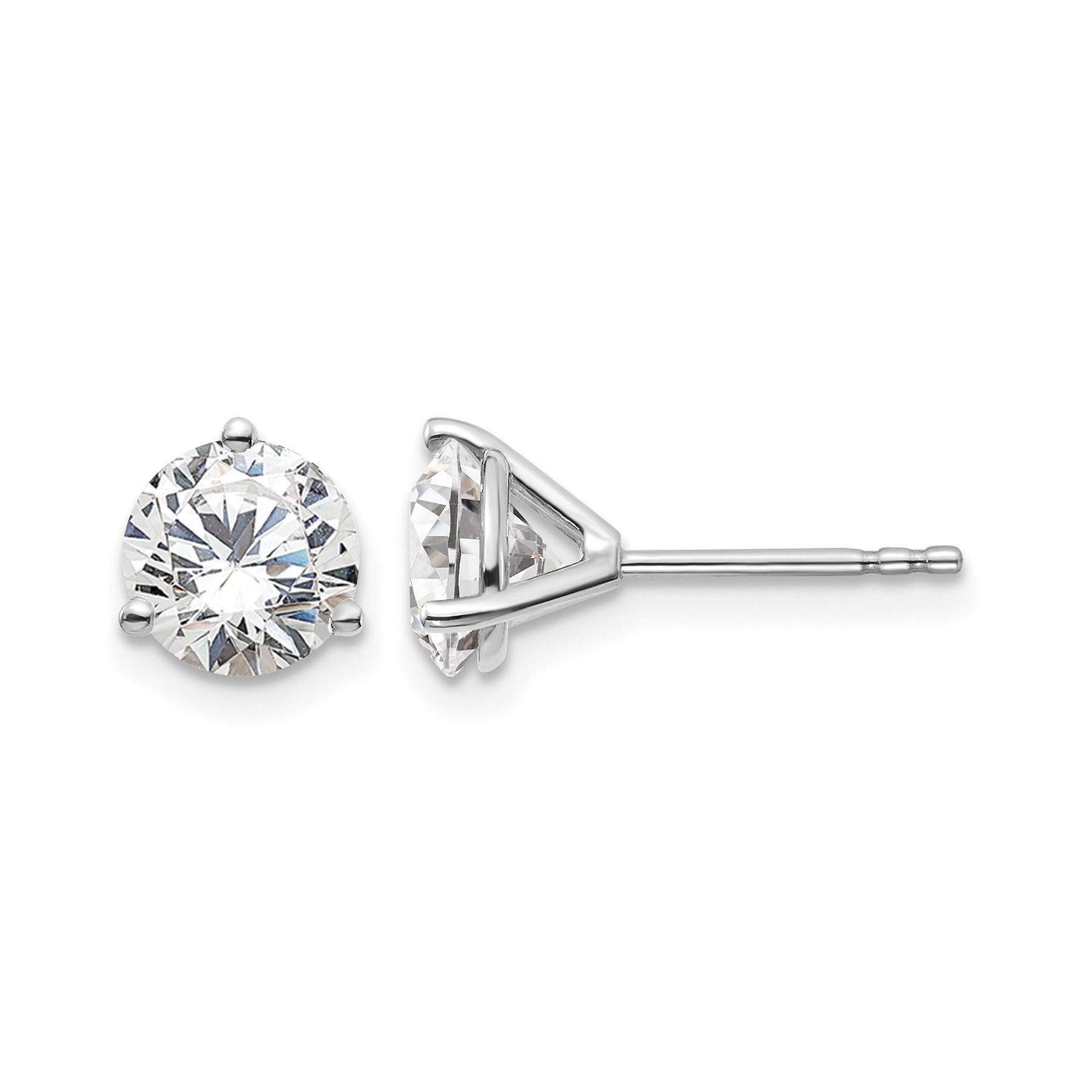 14K White Gold Lab Grown Diamond 3 Prong Stud Post Earrings