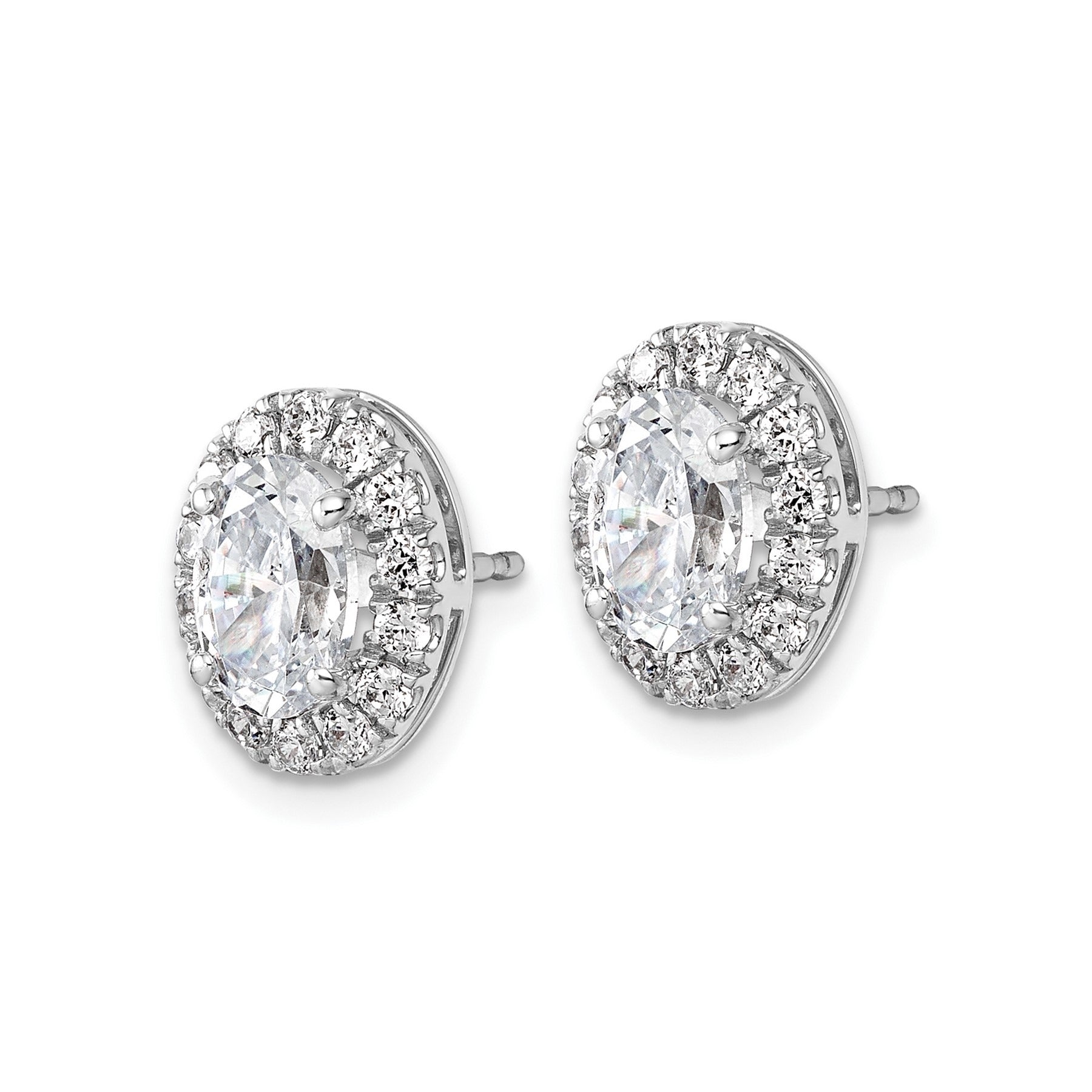 14k White Gold Diamond Fashion Oval Halo Semi-Mount Stud Earrings