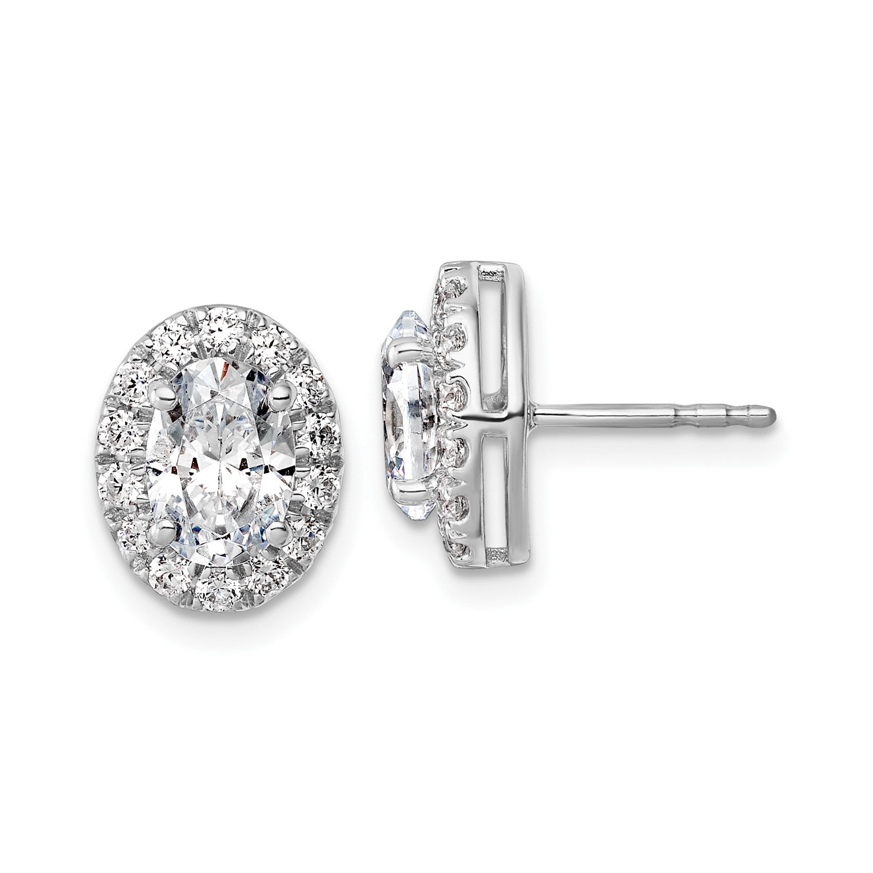 14k White Gold Diamond Fashion Oval Halo Semi-Mount Stud Earrings
