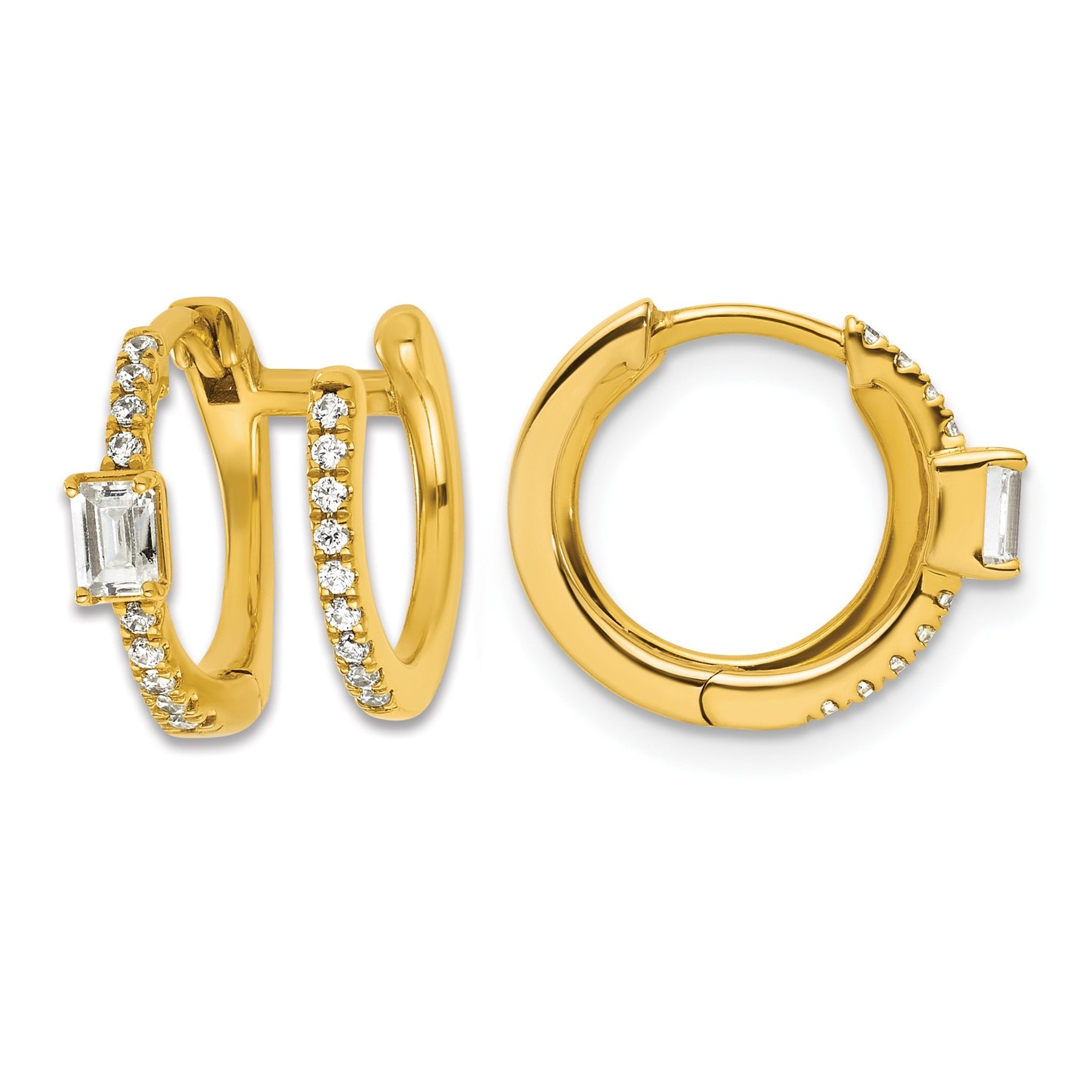 14K Yellow Gold Lab Grown Diamond Hinged Hoop Earrings