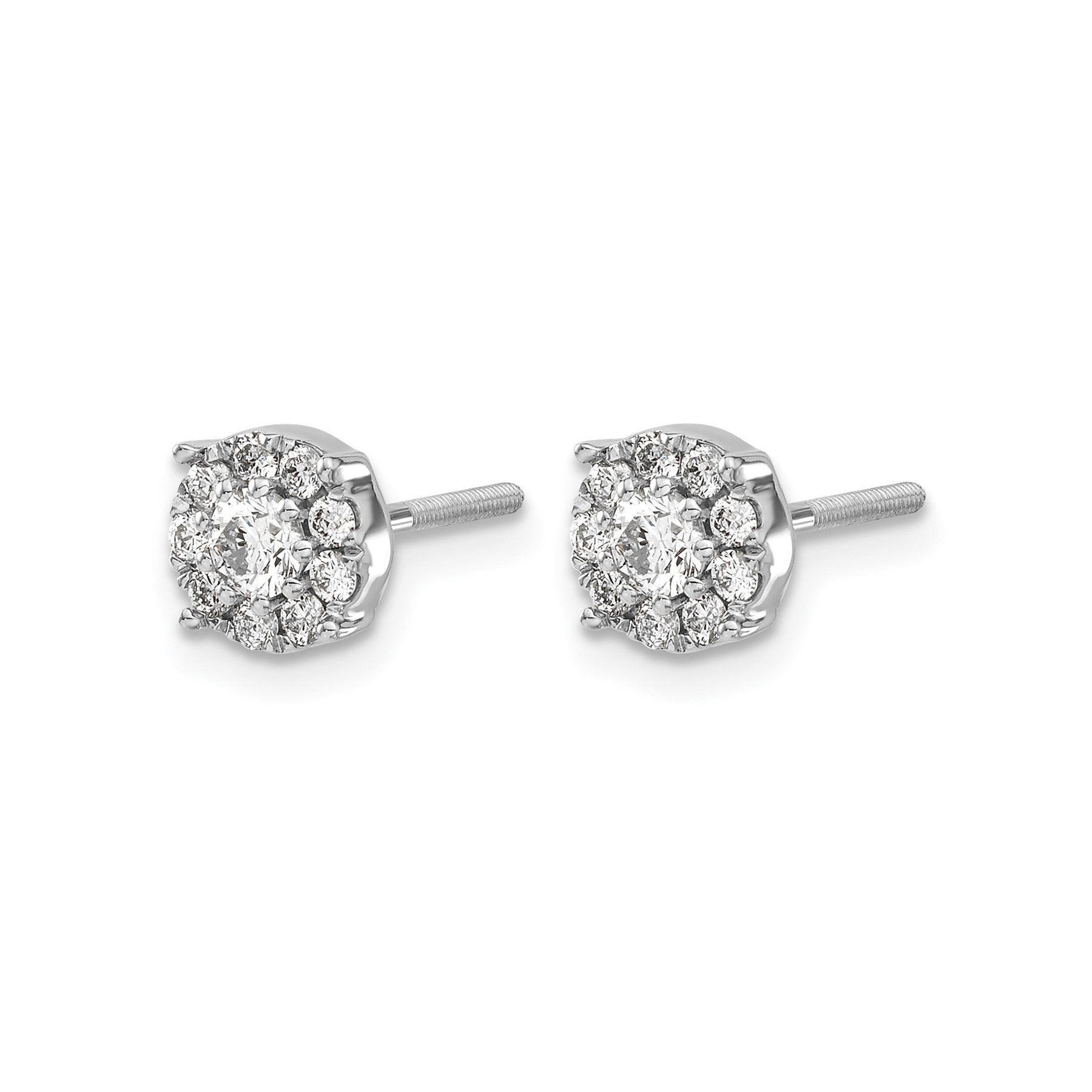 14K White Gold Lab Grown Diamond Cluster Screwback Post Stud Earrings 0.5 Ct
