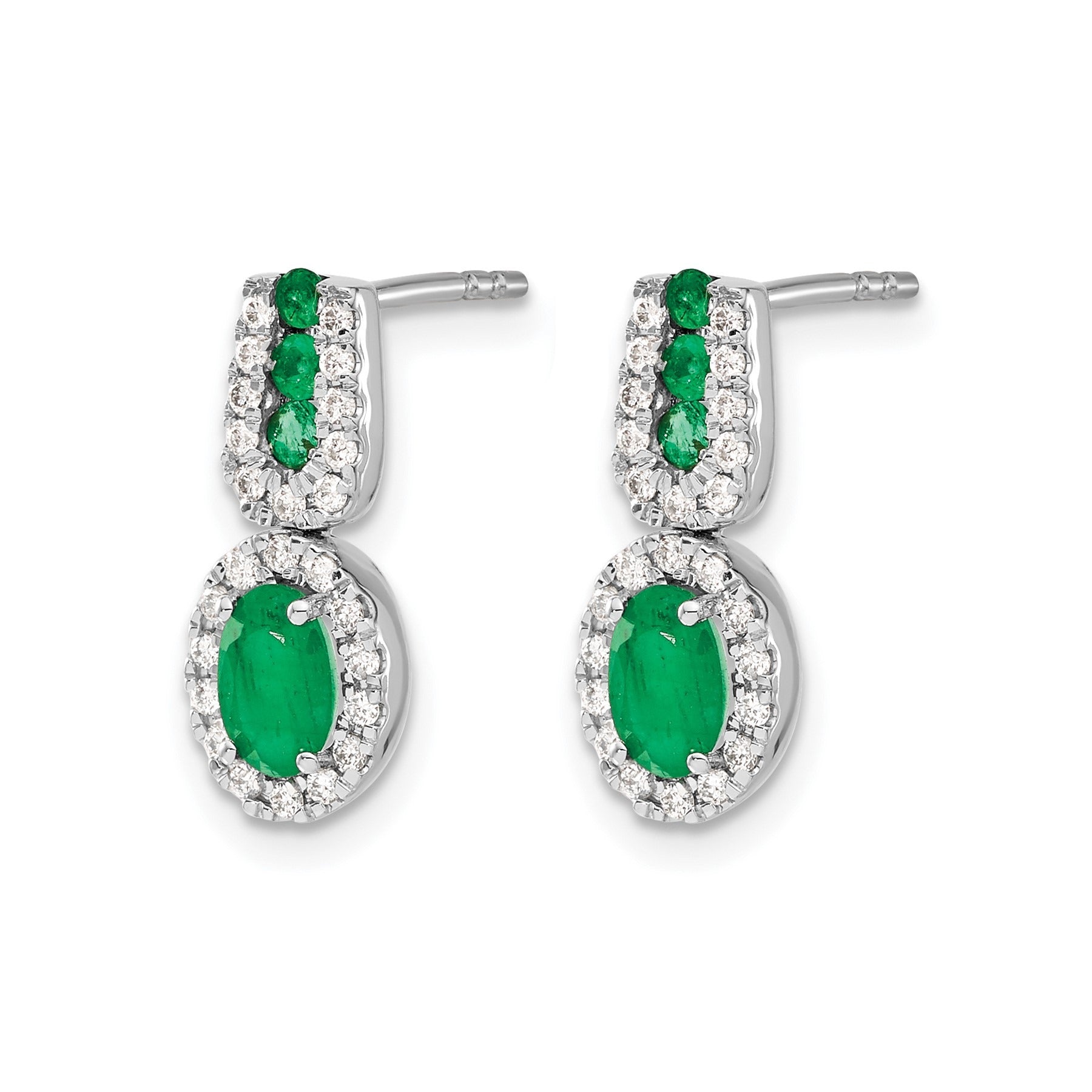 14K White Gold Lab Grown Diamond and Created Emerald Earrings