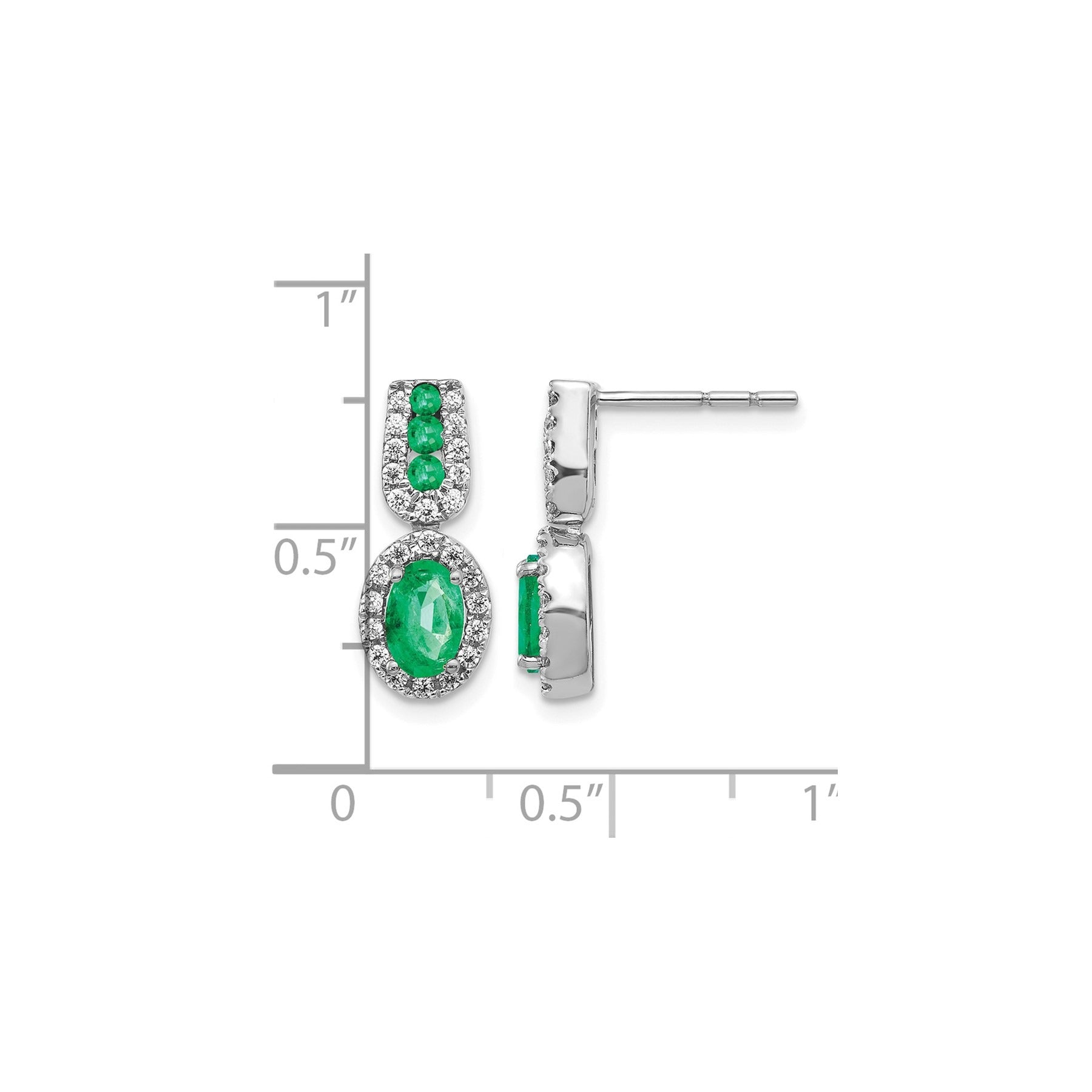 14K White Gold Lab Grown Diamond and Created Emerald Earrings