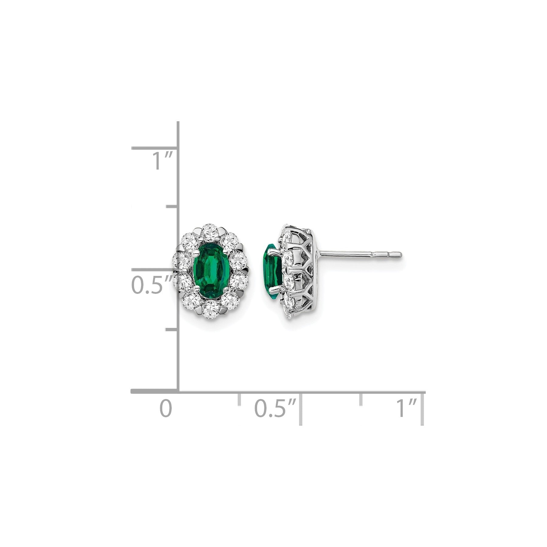 14k Lab Grown Diamond Oval Created Emerald Halo Post Studs Earrings