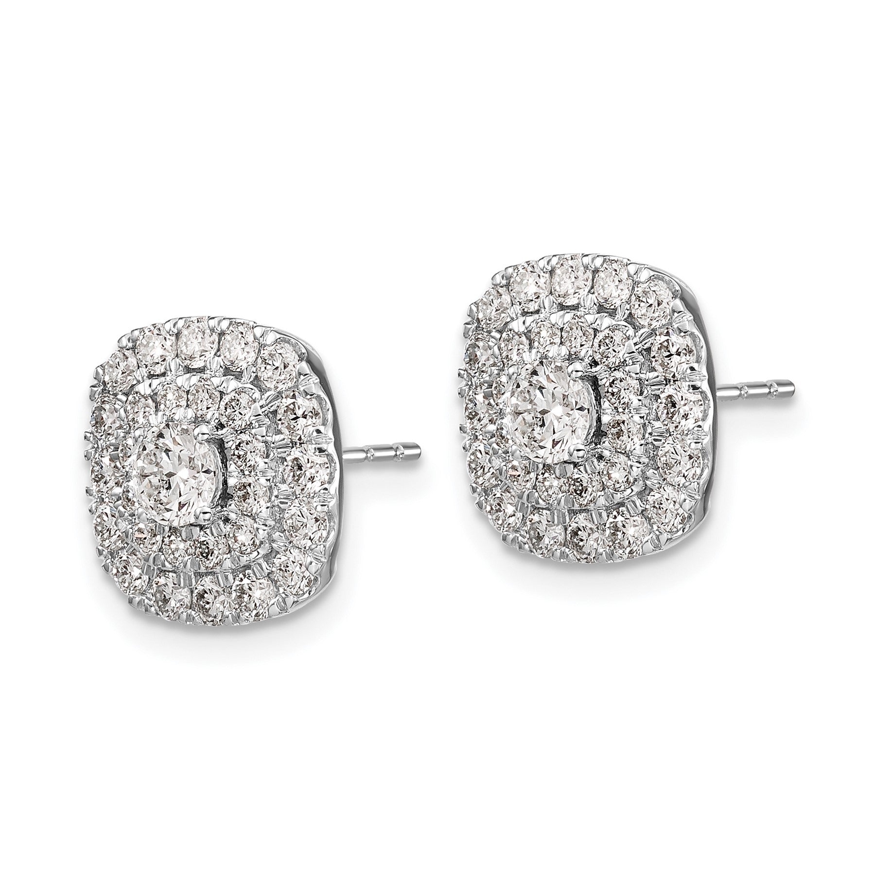 14K White Gold Lab Grown Diamond Double Halo Cluster Post Studs 1.5 Ct