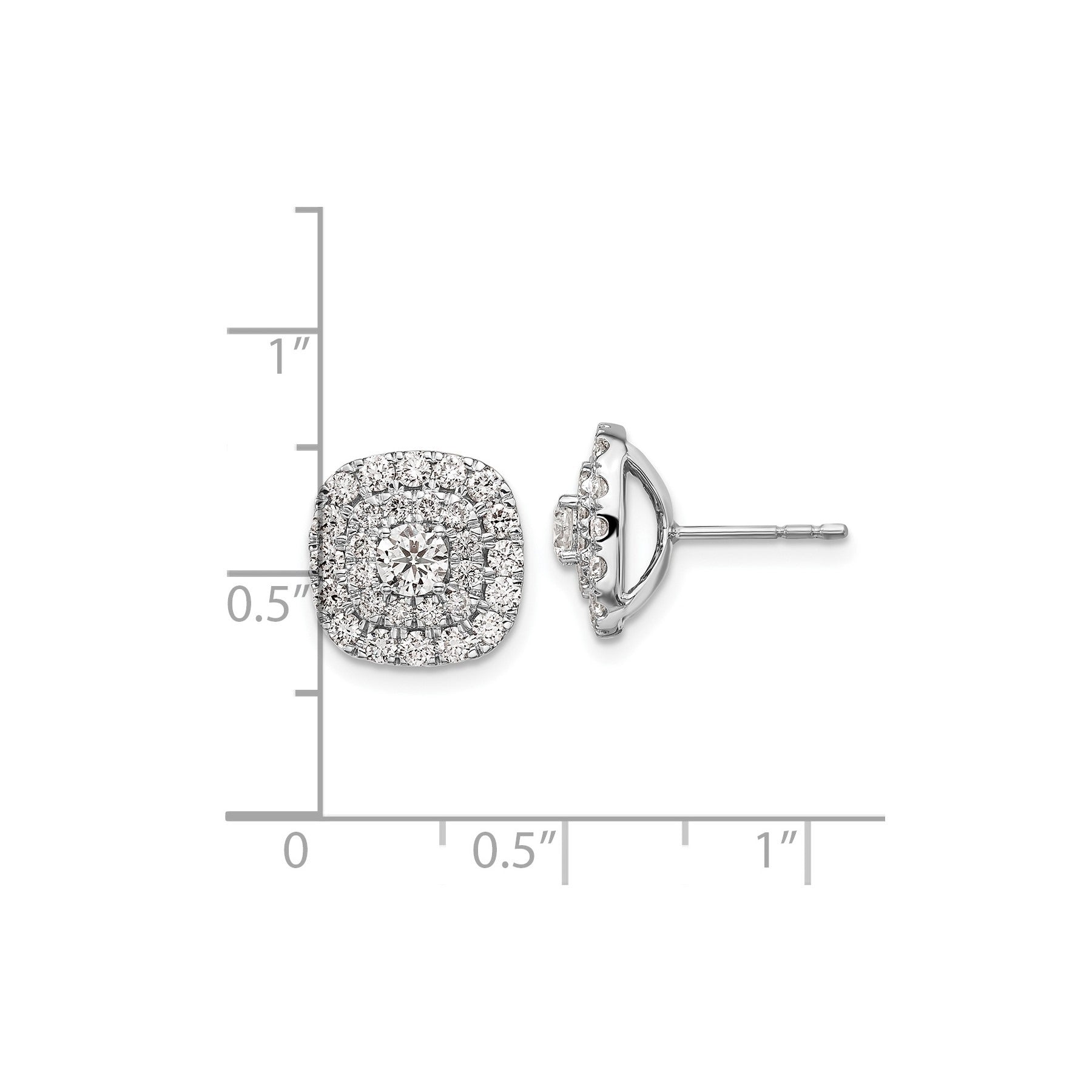 14K White Gold Lab Grown Diamond Double Halo Cluster Post Studs 1.5 Ct
