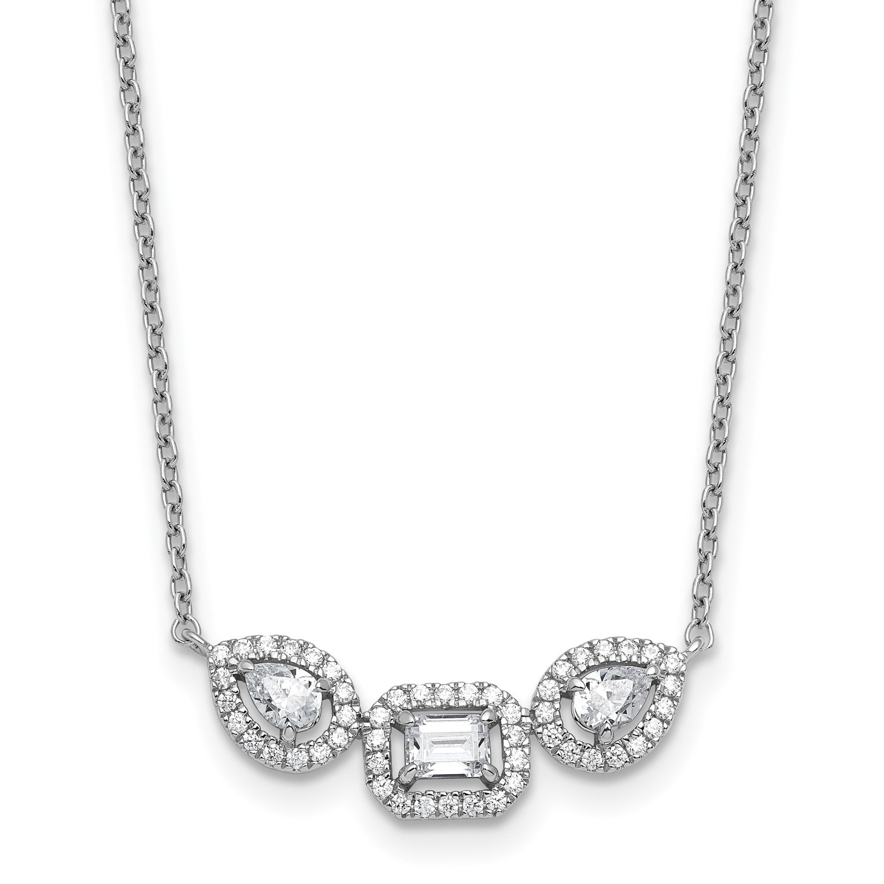 14k White Gold Lab Grown Diamond Three Stone Bar Necklace