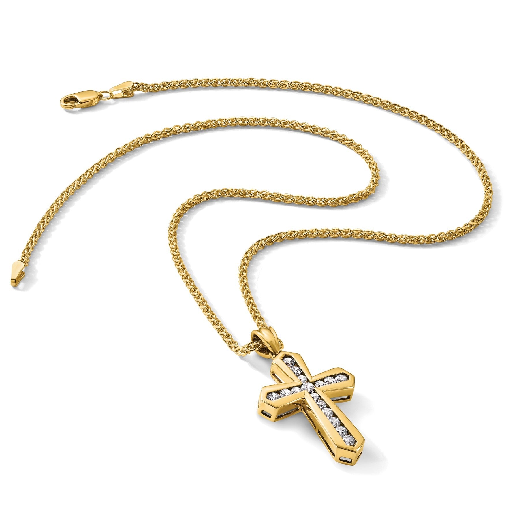 14K Yellow Gold 1 carat Lab Diamond Cross Pendant