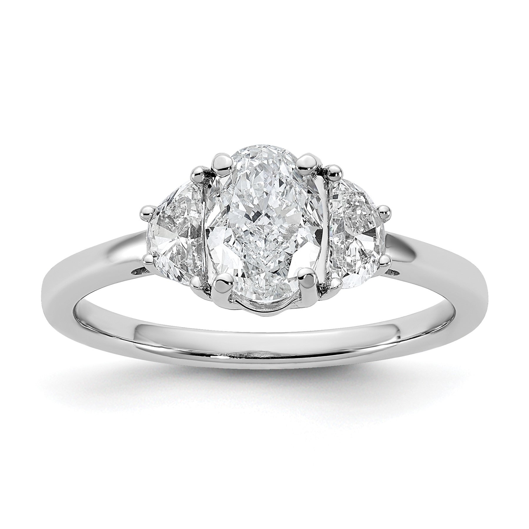 14K White Gold Lab Grown Oval Diamond Three Stone Engagement Ring