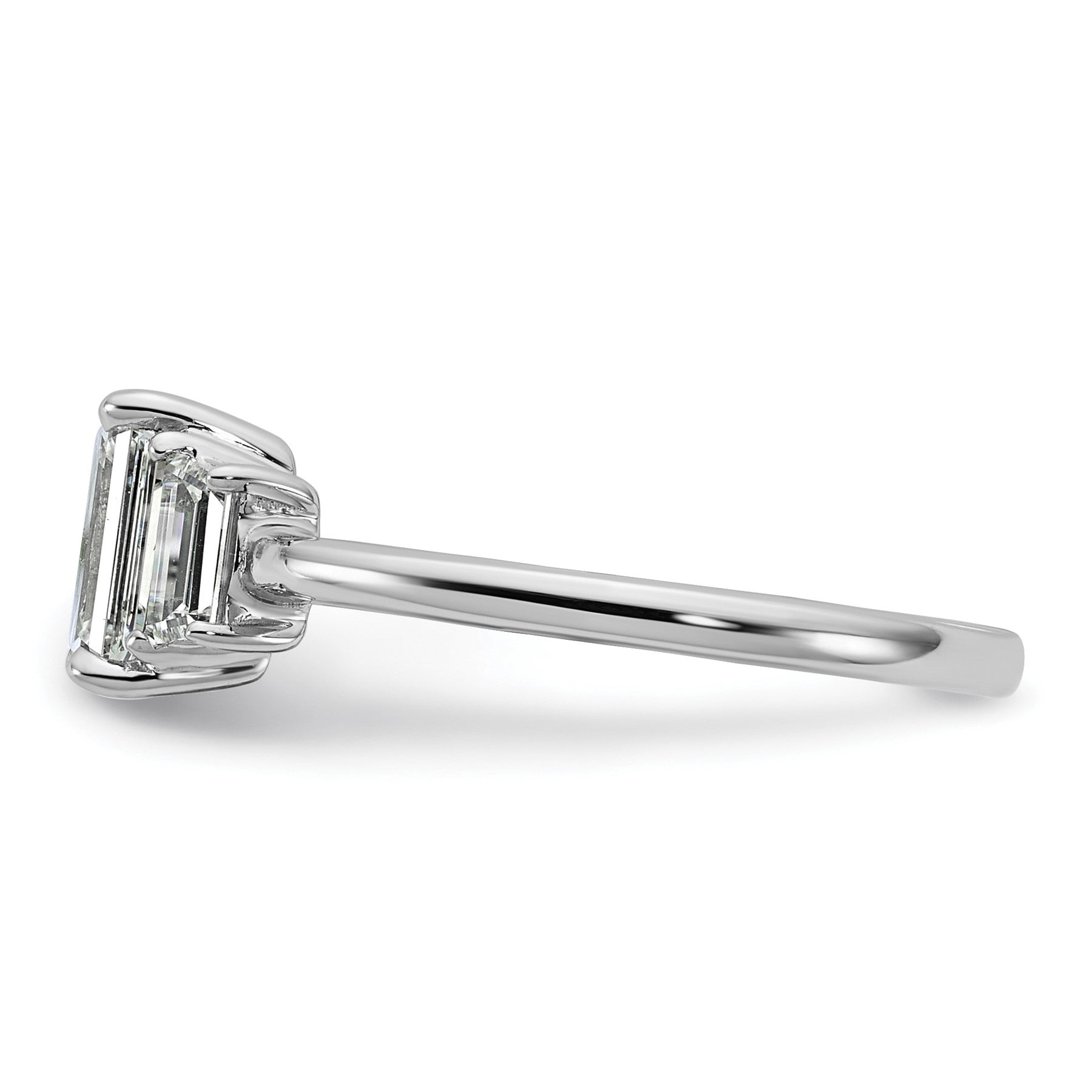 14k White Gold Diamond Emerald and Trapezoid 3-Stone Bridal Rings