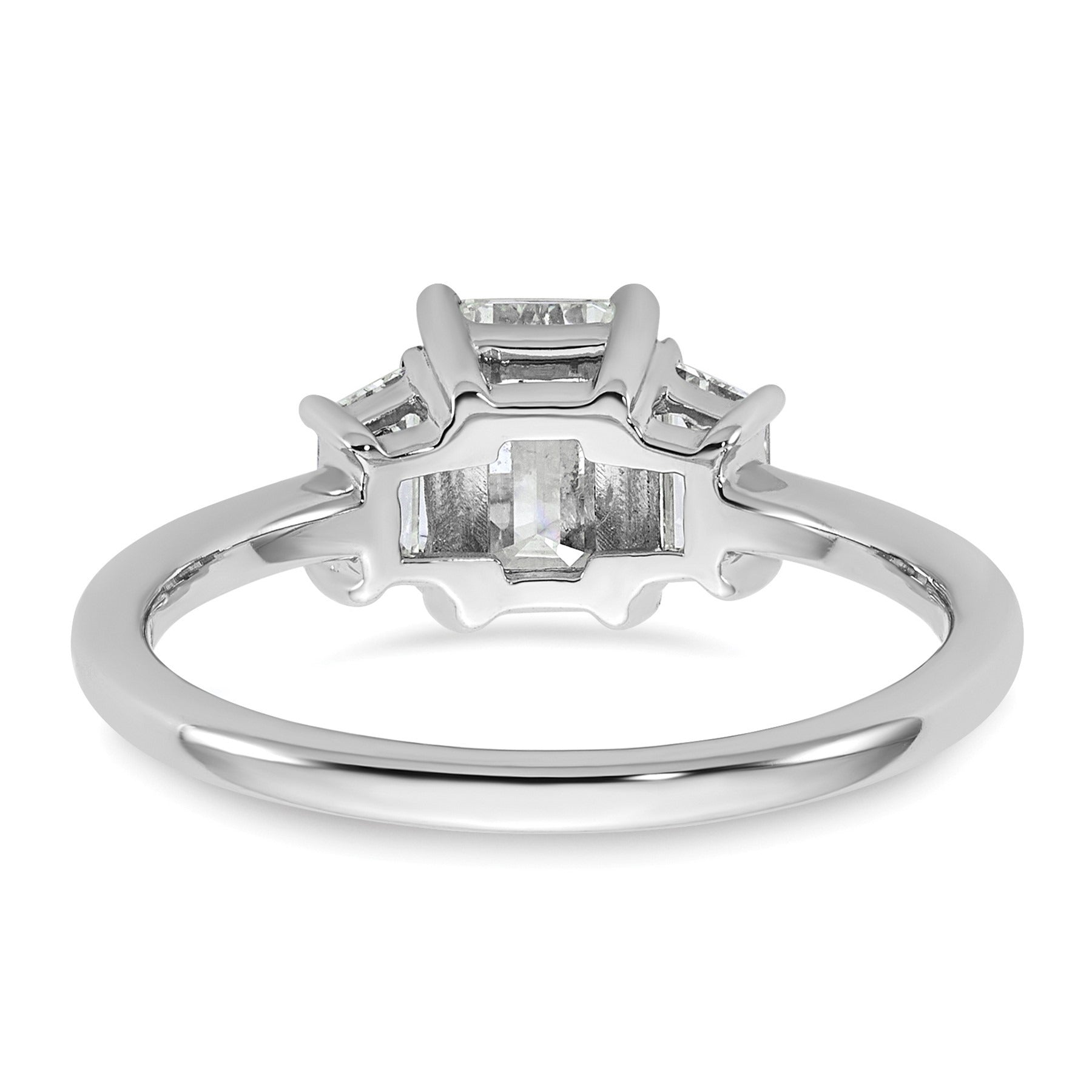 14k White Gold Diamond Emerald and Trapezoid 3-Stone Bridal Rings