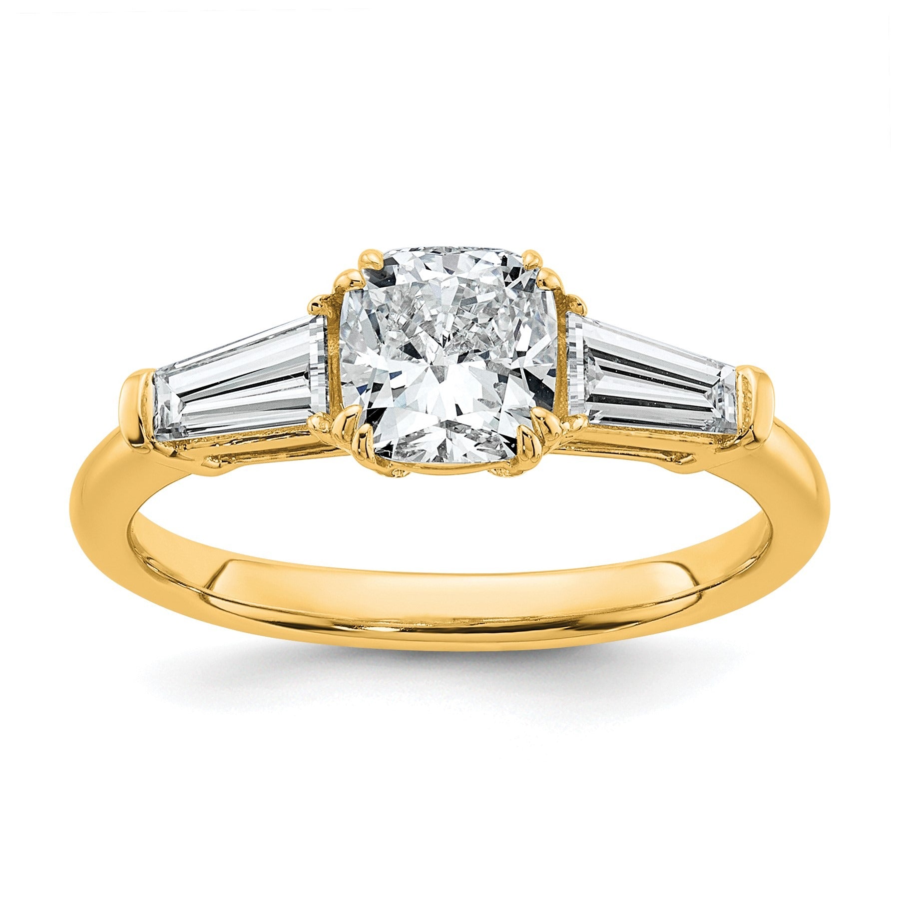 Lab Grown Diamond Cushion and Baguette 3-Stone Bridal Ring