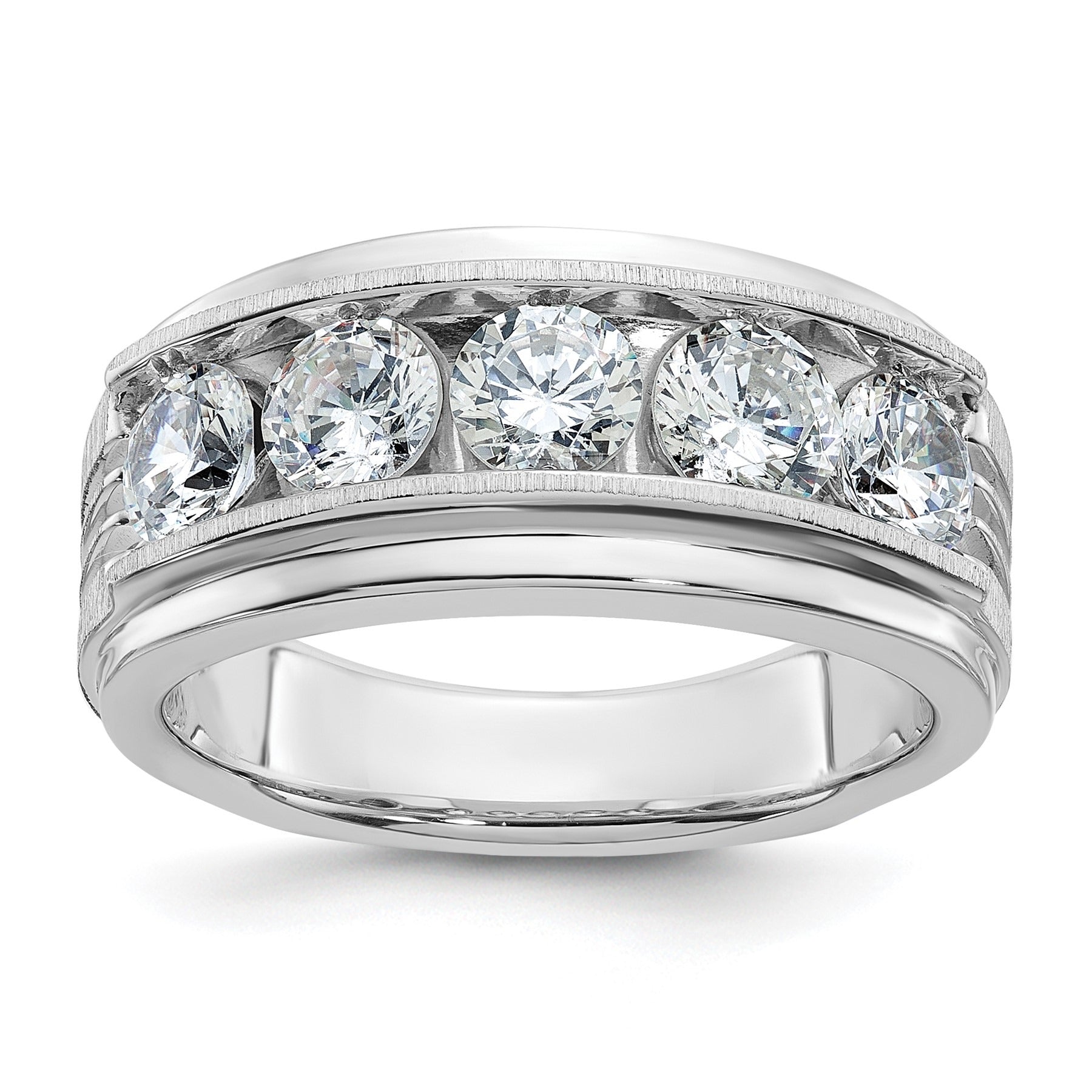 14k White Gold 2 carat Lab Grown Diamond Five Stone Men's Ring