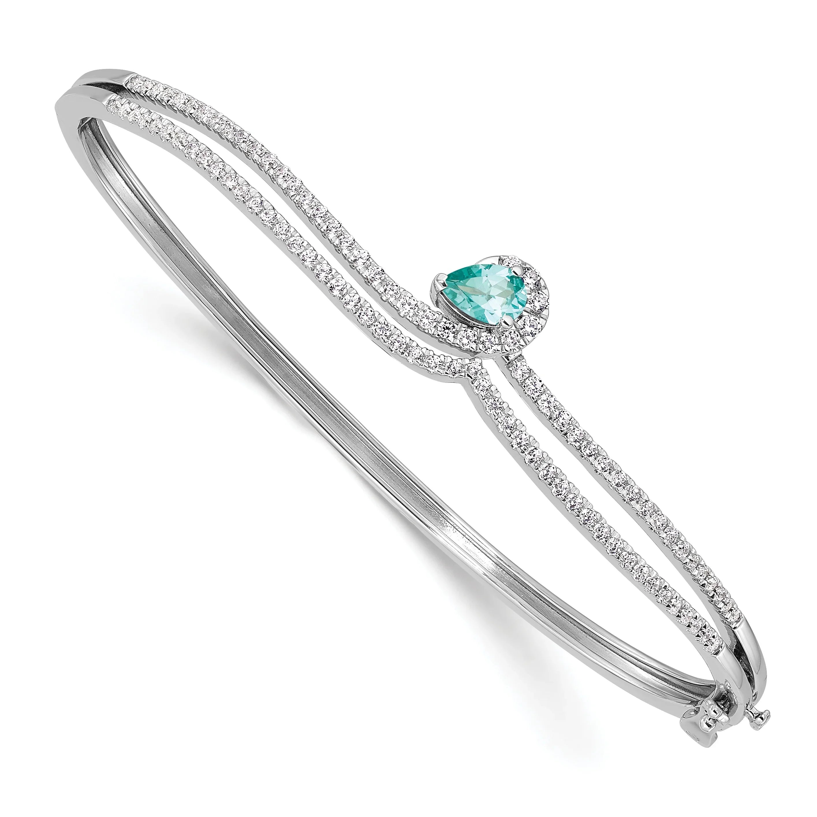 14k White Gold Lab Grown Diamond and Paraiba Bangle Bracelet - Fine Diamond
